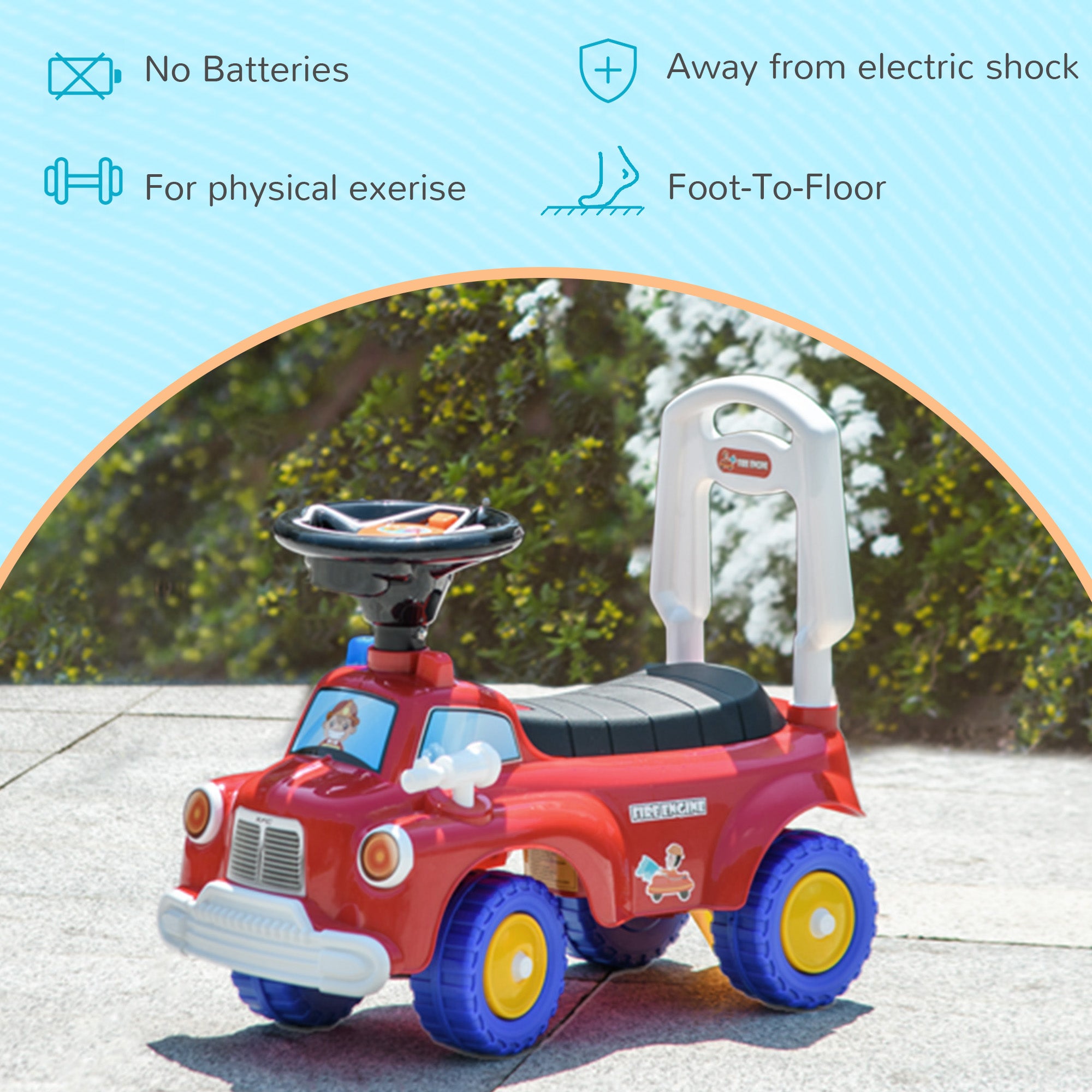 Toddler Ride on Fire Truck with Music, Horn, Under Seat Storage, for Kids 18-36 Months, Red