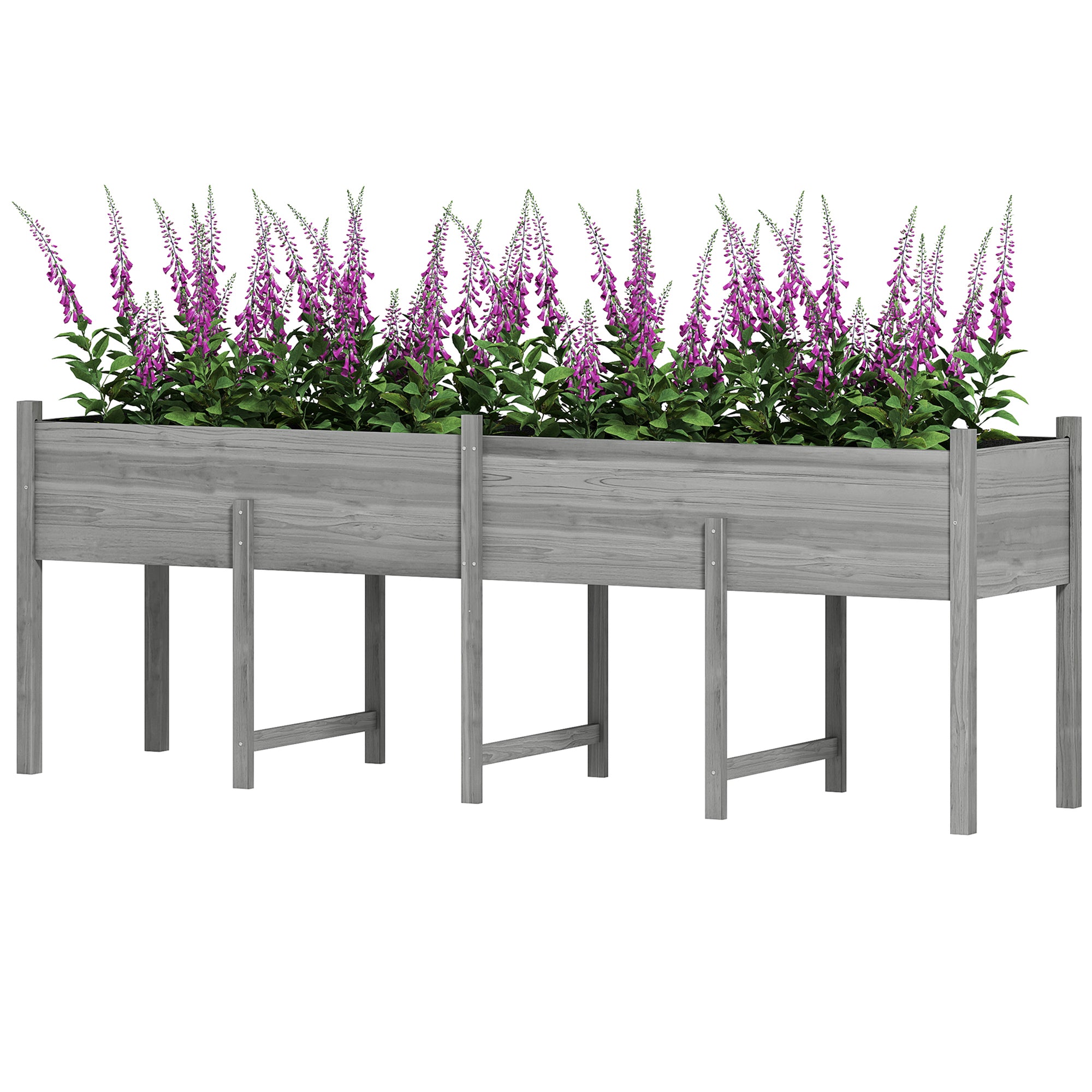 Wooden Raised Garden Bed, Large Elevated Planter Box with Legs, Bed Liner and Drain Holes, 7.4' x 1.8' x 2.6', Gray - Gray