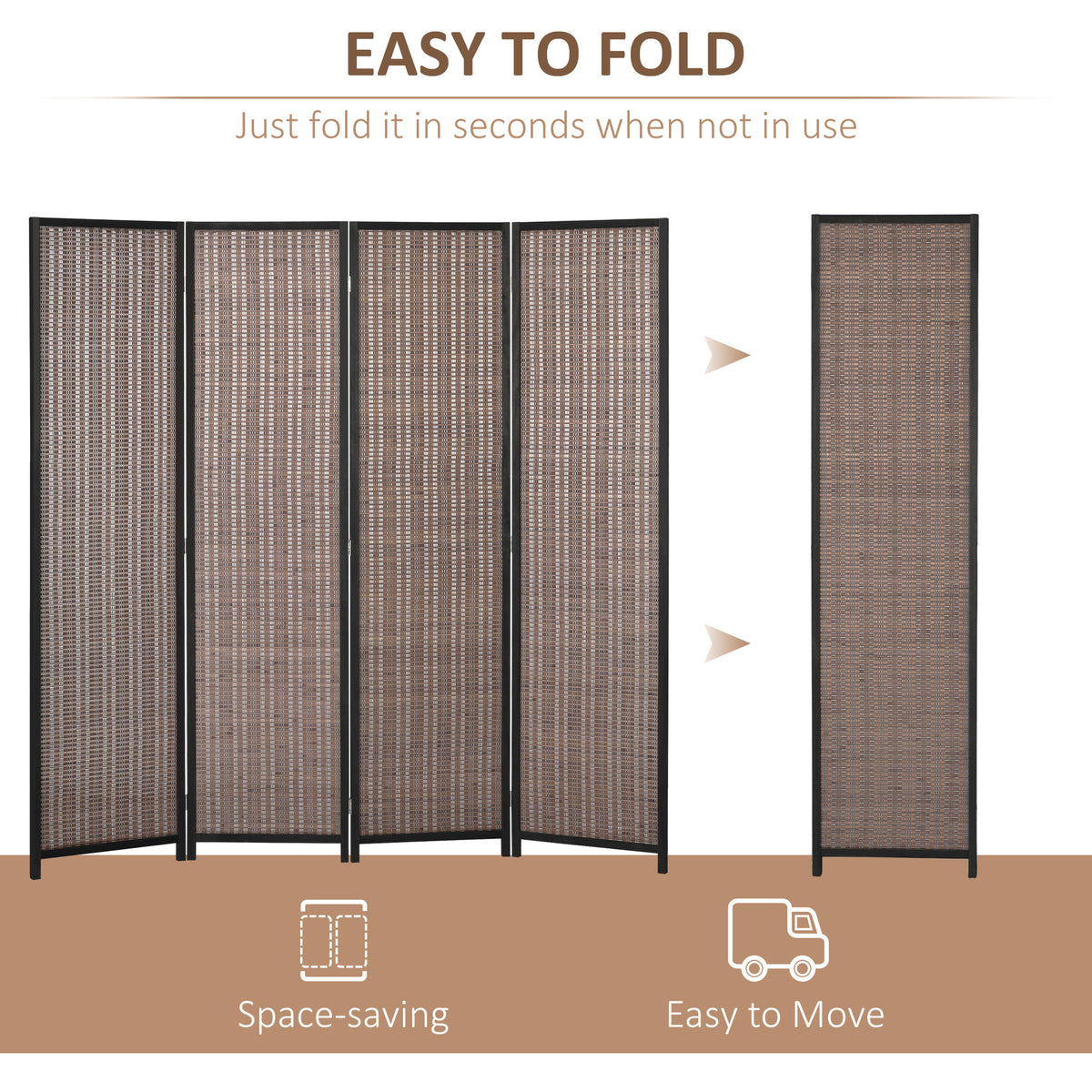 Room Divider Folding Privacy Screen Freestanding 4 Panel Pine Wood for Bedroom Home Office 6 Ft Tall Black Brown