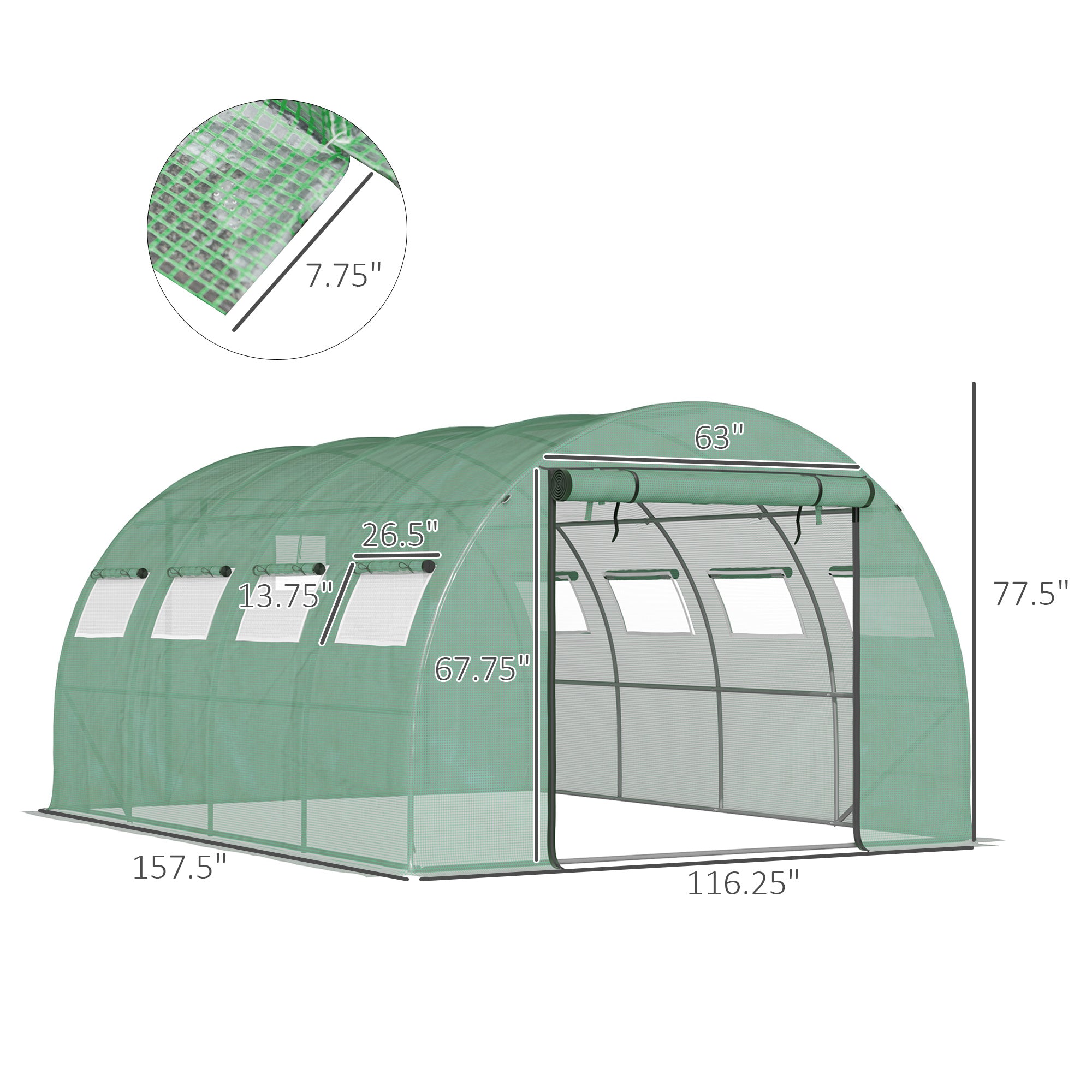 13' x 10' x 6.5' Walk-in Tunnel Greenhouse with 2 Zippered Mesh Doors & 10 Mesh Windows, Upgraded Gardening Plant Hot House with Galvanized Steel Hoops, Green - Green - Image 3