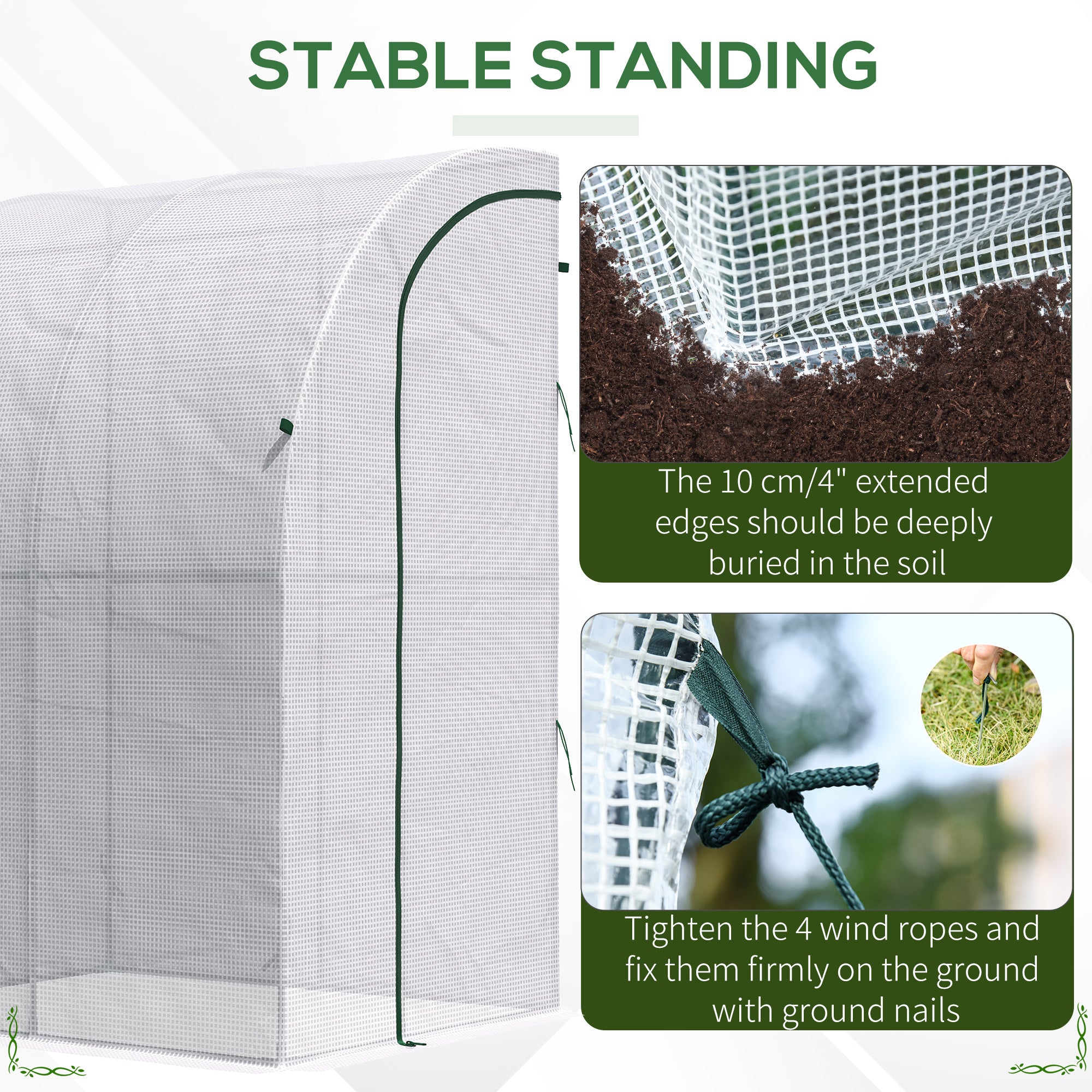 5' x 4' x 7' Outdoor Lean to Greenhouse, Walk-In Green House Plant Nursery with Roll-up Window, PE Cover, White - White - Image 7