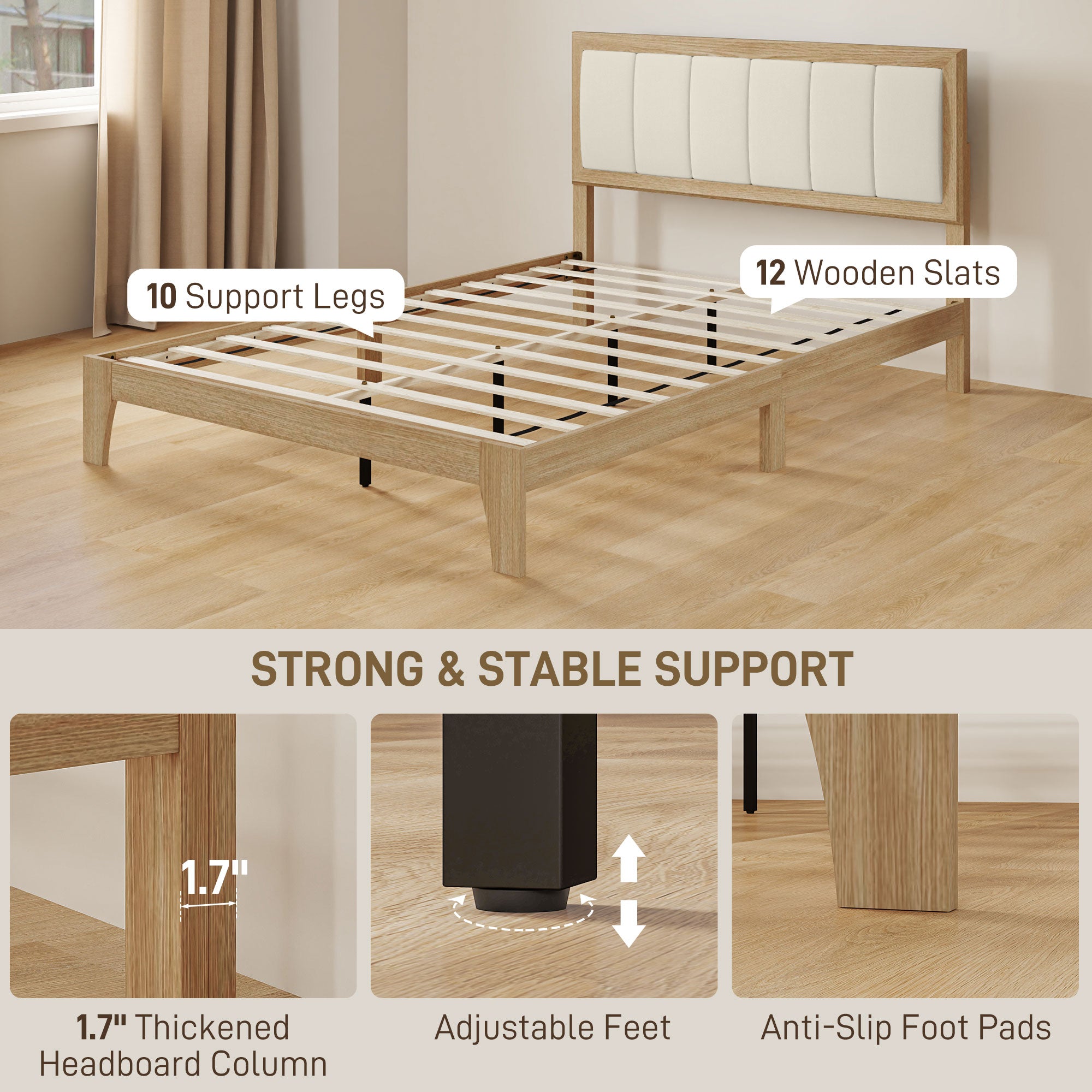Full Bed Frame with Headboard Full Size Platform Bed Frame with Wooden Slats No Box Spring Needed Easy Assembly Oak