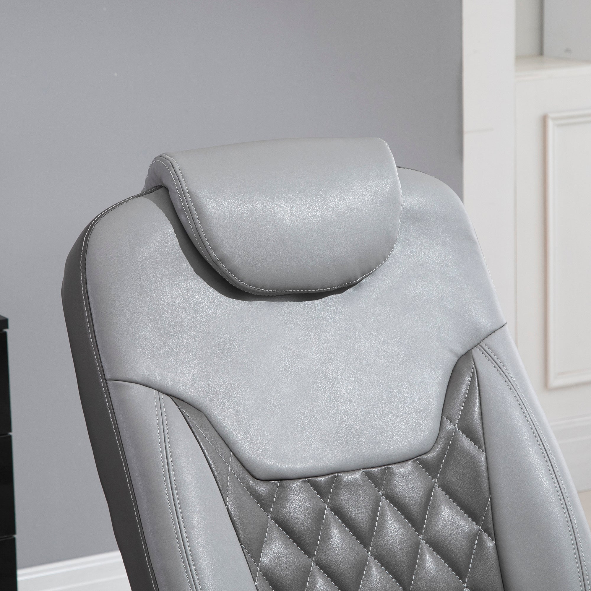 Faux Leather Manual Recliner, Adjustable Swivel Lounge Chair, Armchair with Footrest and Round Base for Living Room, Gray