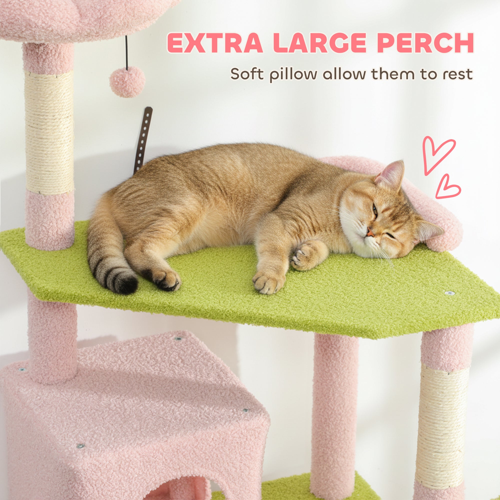 74" Flower Cat Tree, Large Cat Tower with Scratching Post & Board for Indoor Cats, Pink - Pink - Image 5