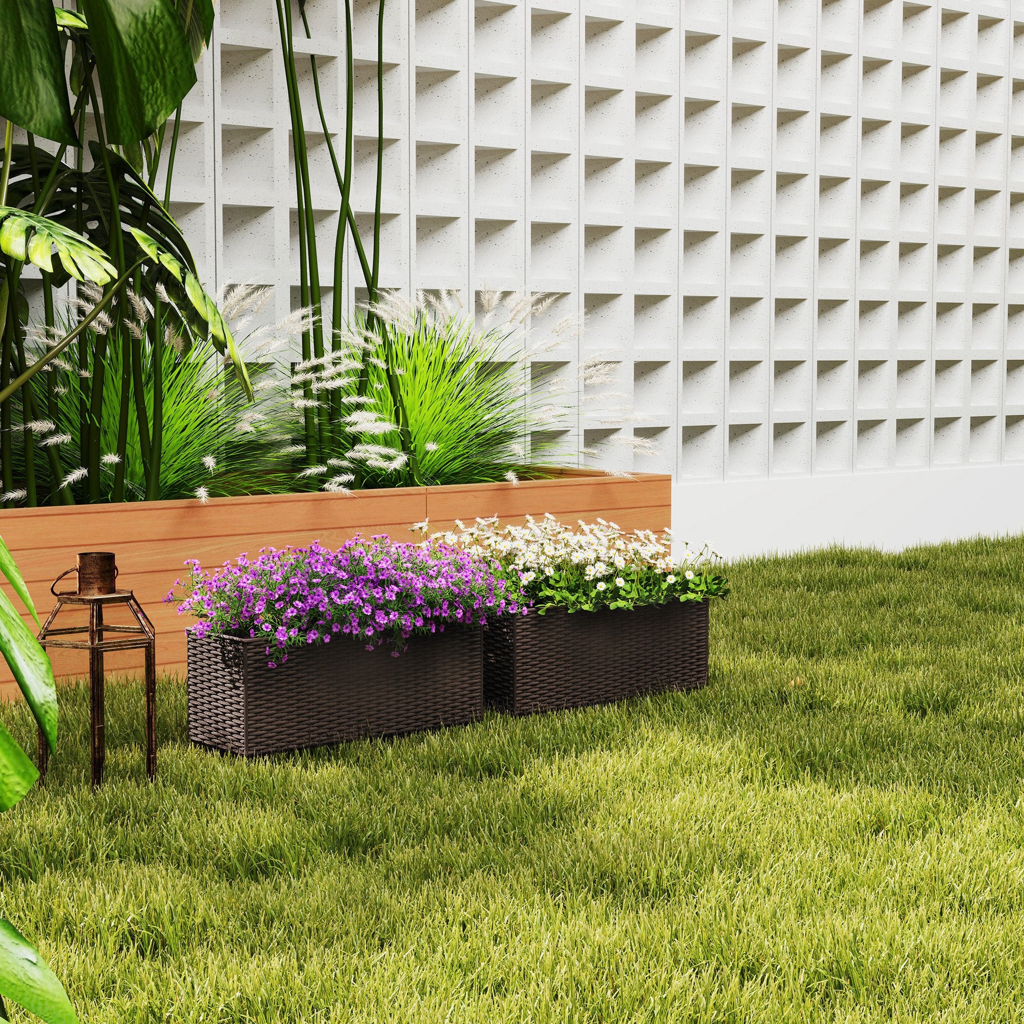 2 Pack 20 Inch Railing Flower Pots, Hanging Flower Pots with Hooks, Drainage Holes for Fence, Rattan Look, Brown - Brown - Image 8