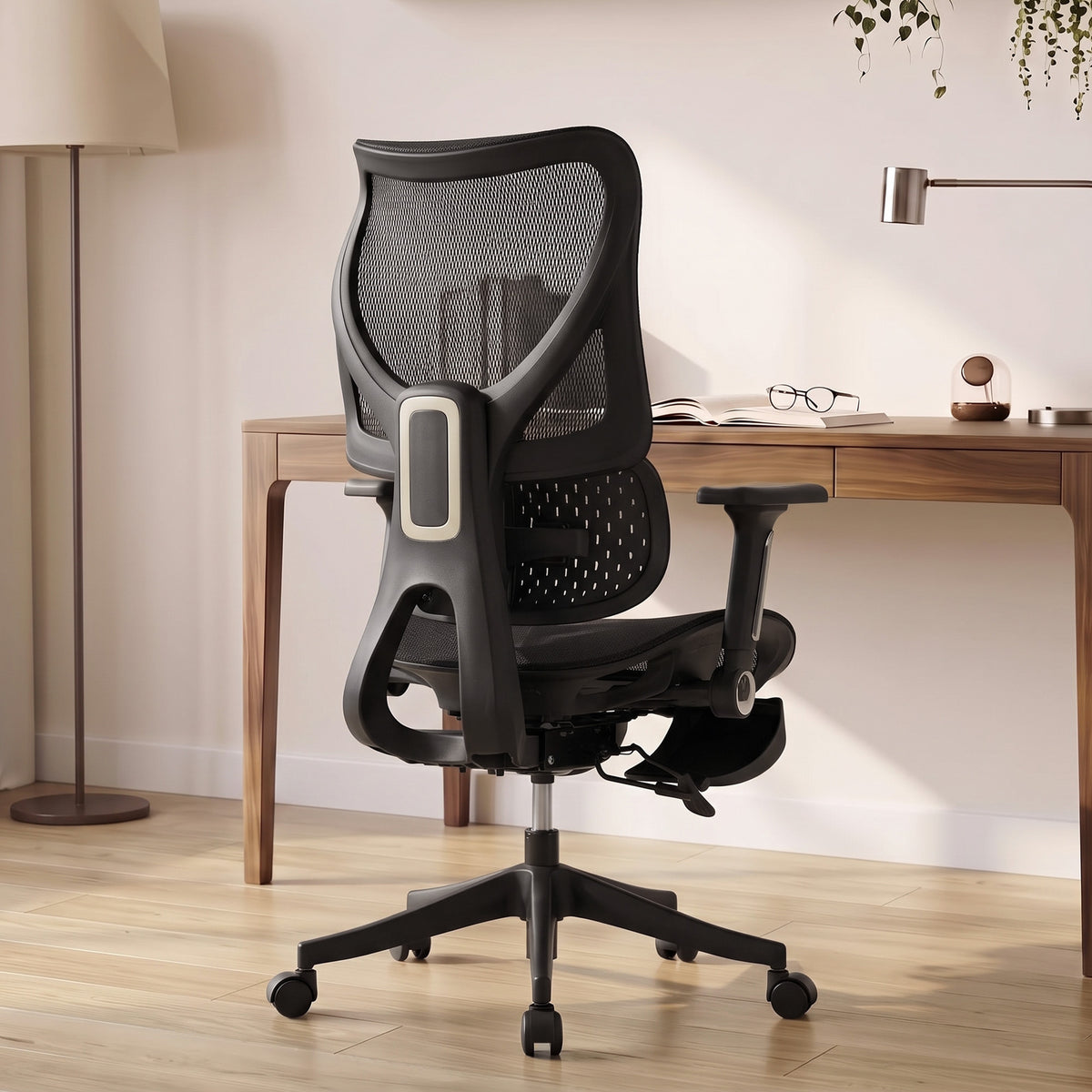 Ergonomic Office Chair with Lumbar Support, Mesh Reclining Desk Chair with Footrest, Adjustable High Back, Black
