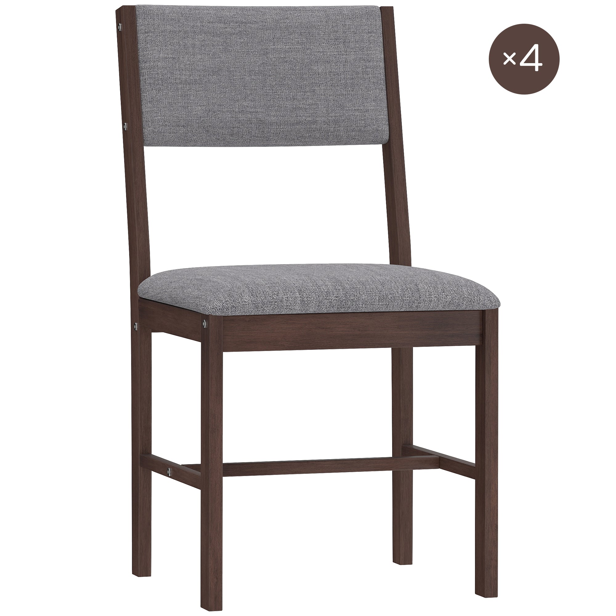 Modern Dining Chairs Set of 4, Linen Fabric Kitchen Chairs with Rubberwood Legs for Dining Room, Living Room, Gray