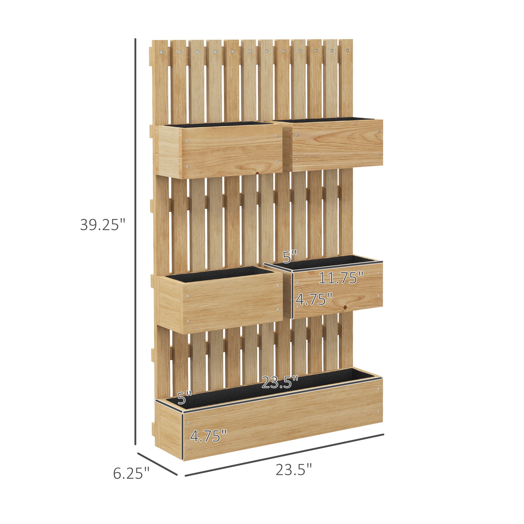 Wall Mounted Planter with Trellis and Drainage Holes for Small Spaces, Raised Garden Bed, Natural - Natural Wood - Image 3