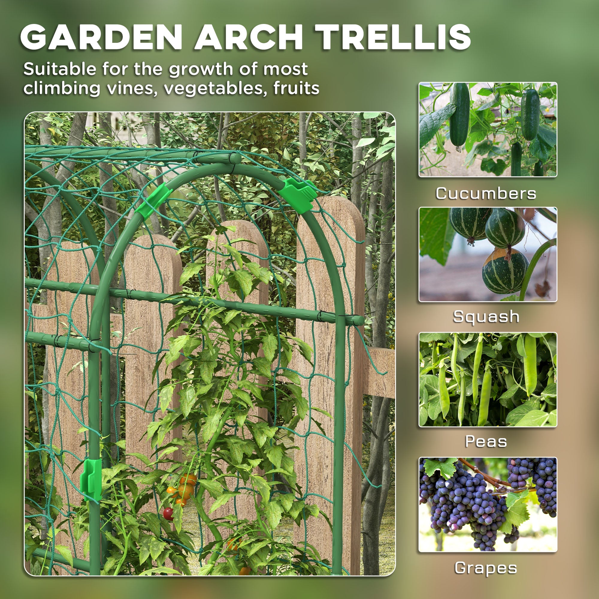 Metal Garden Trellis, Arch Trellis for Climbing Plants Outdoor, A-Frame, with Climbing Net, 17" x 72" x 72", Green - Green - Image 4