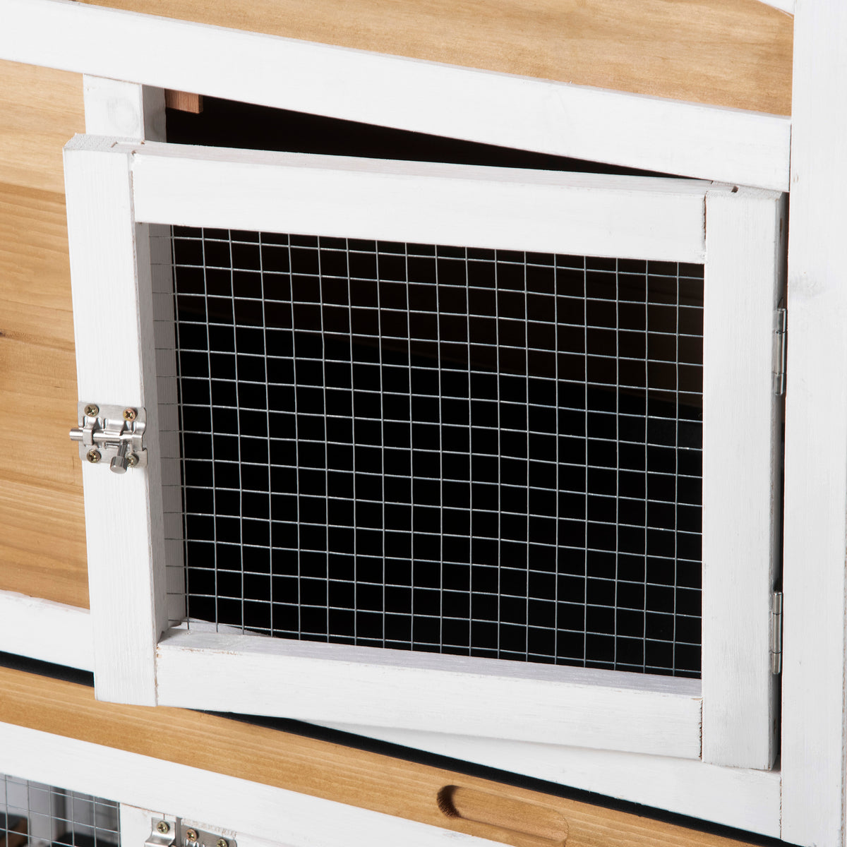 90.5" Wooden Rabbit Hutch Bunny Cage Pet Playpen House Enclosure with Double Side Run Boxes, No Leak Tray, Ramp, for Rabbits, Chickens, Ducks, Guinea Pig and Small Animals, White