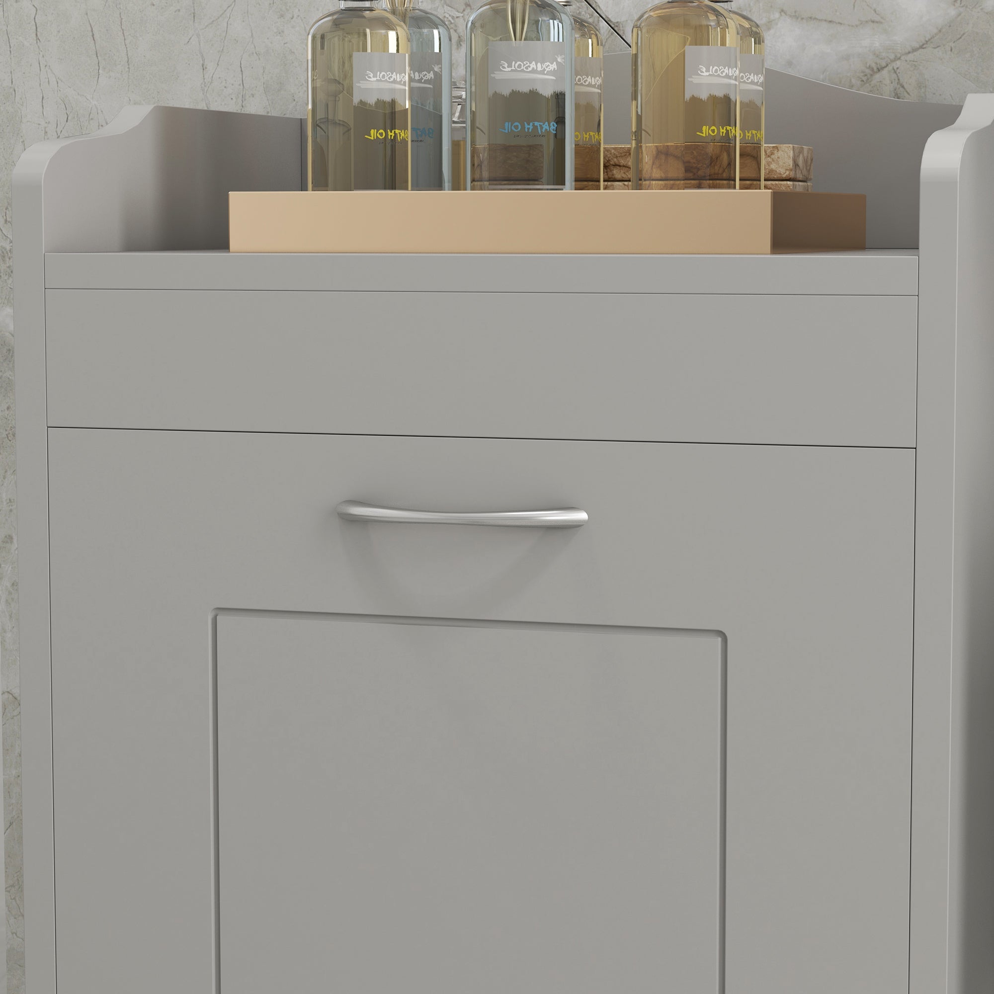Tilt-out Laundry Storage Cabinet with Tabletop and Compartment Hamper, Gray