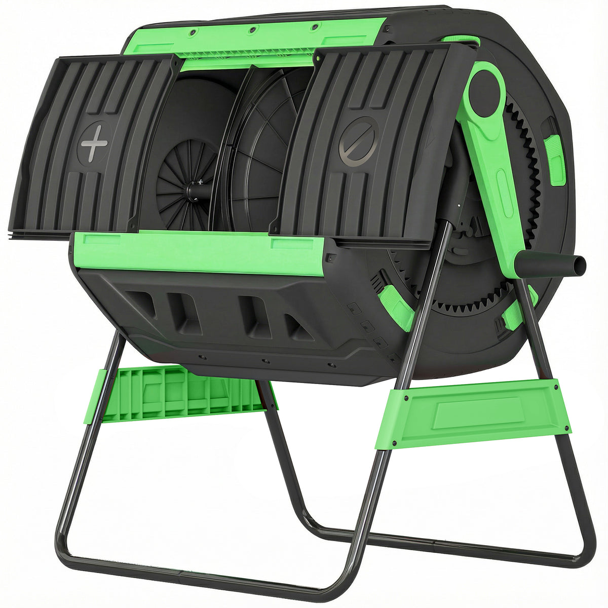 Compost Bin Outdoor, 53 Gal Dual Chamber Tumbling Composter with Adjustable Vents, BPA Free Tumbling Composter, Green