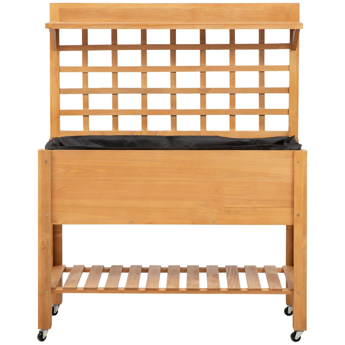 41"x18"x53" Elevated Garden Raised Bed with Shelf and Wheels Solid Wood Planter Flower Herb Boxes for Vegetables Flower Outdoor/Indoor - Brown - Brown - Image 8