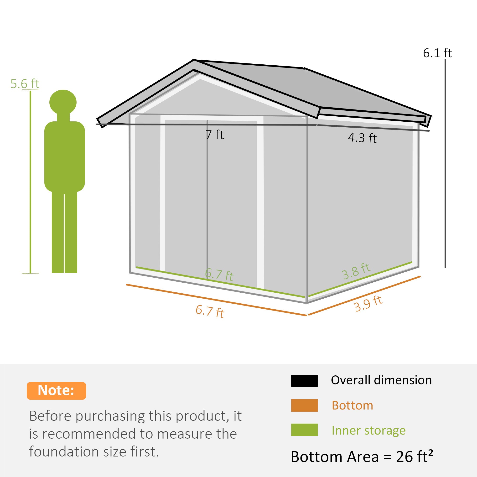 7x4 Storage Shed, Outdoor Garden Tool Shed with Foundation Kit, Vents & Sliding Doors for Backyard Patio, Brown - Brown - Image 3