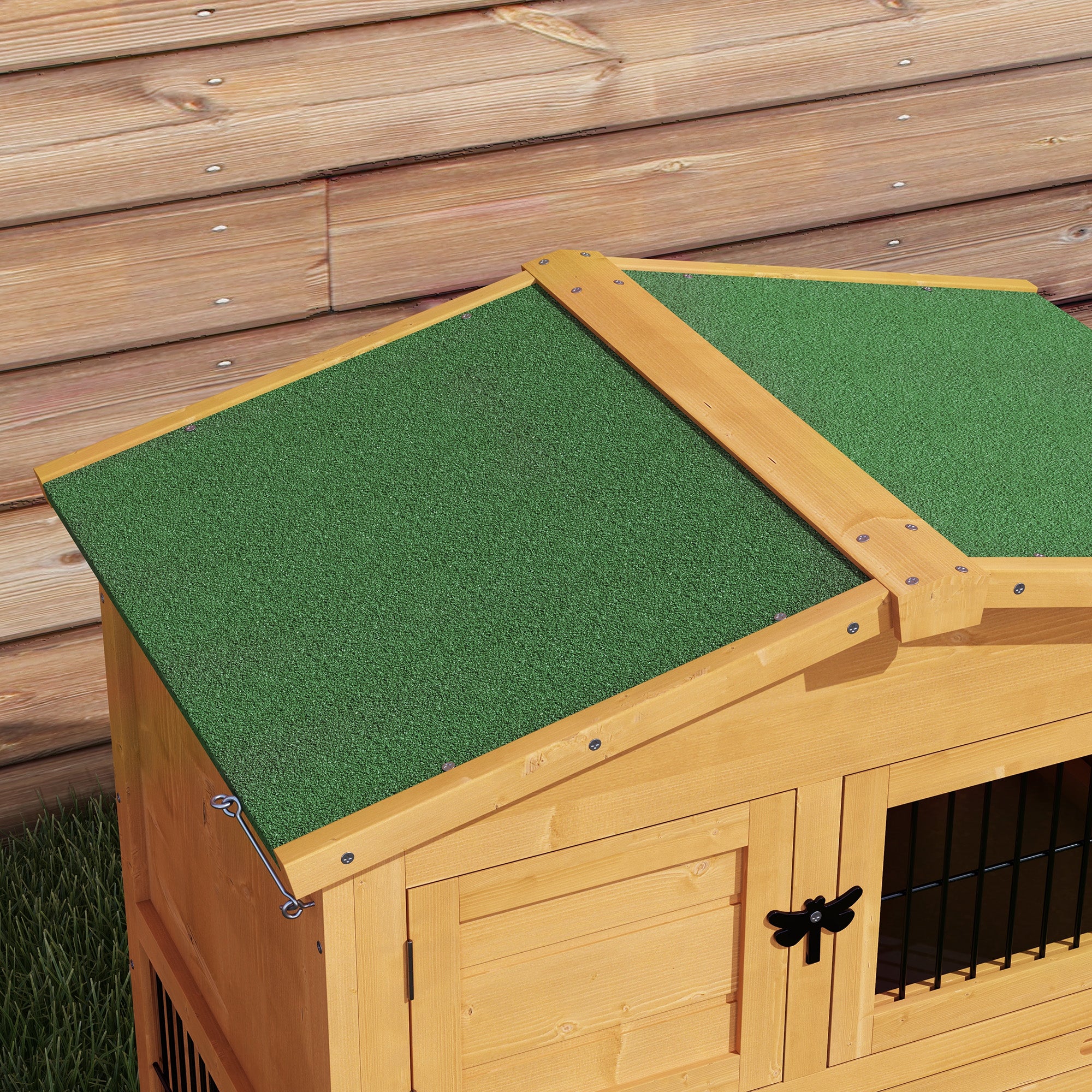 2 Level 59" Outdoor Rabbit Hutch with Openable Top, Yellow - Yellow - Image 8