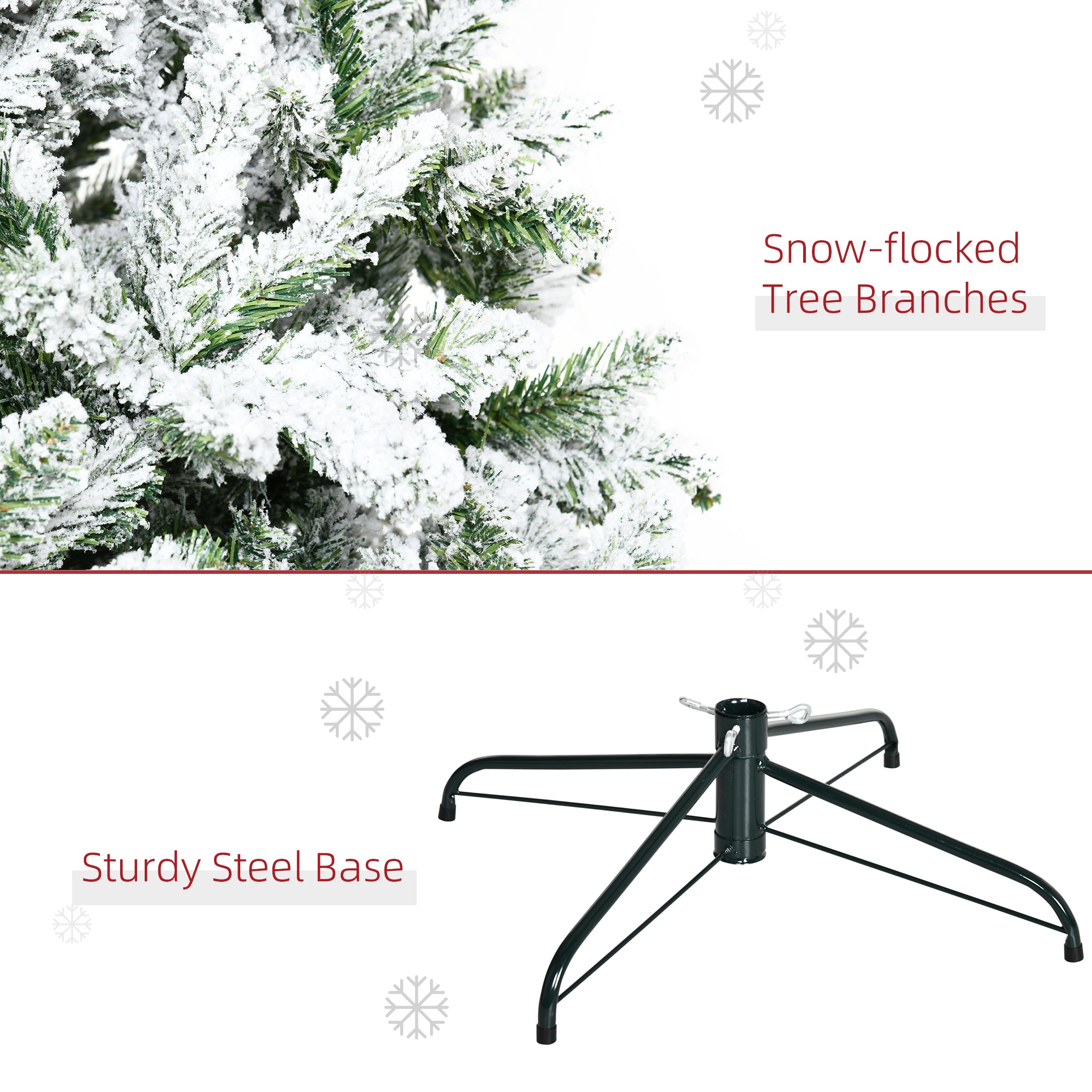9' Tall Unlit Snow Flocked Pine Artificial Christmas Tree with Realistic Branches, Green