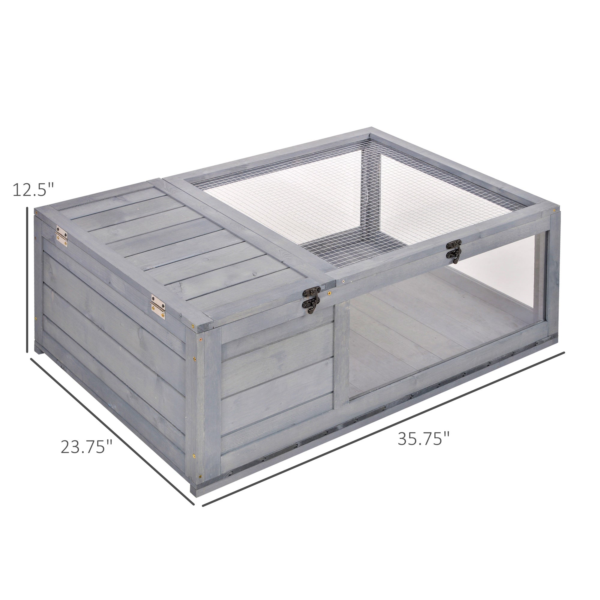 Wooden Reptile Cage with 3 Windows Slide-out Tray for Turtles, Lizards, Snakes - Grey - Image 3