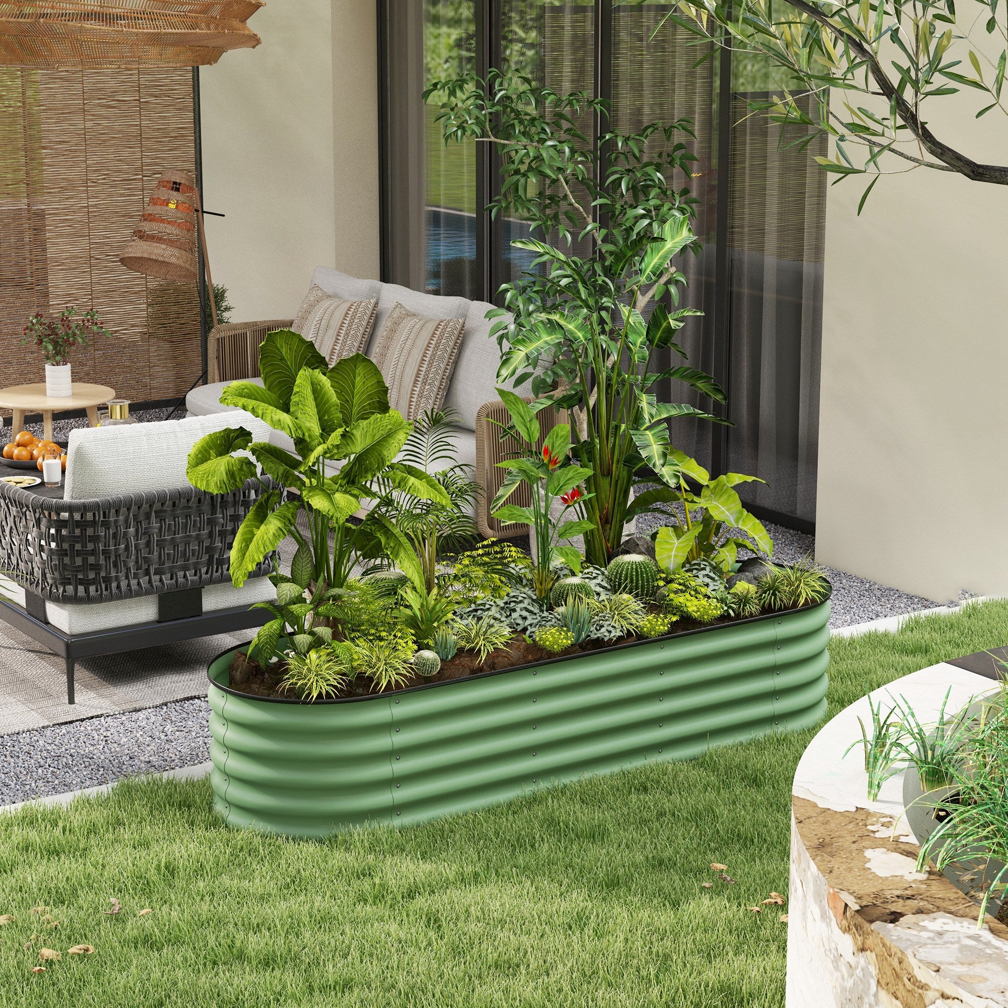 6.4' x 2' x 1.4' Galvanized Raised Garden Bed Kit, Metal Planter Box with Safety Edging, Green - Green - Image 2