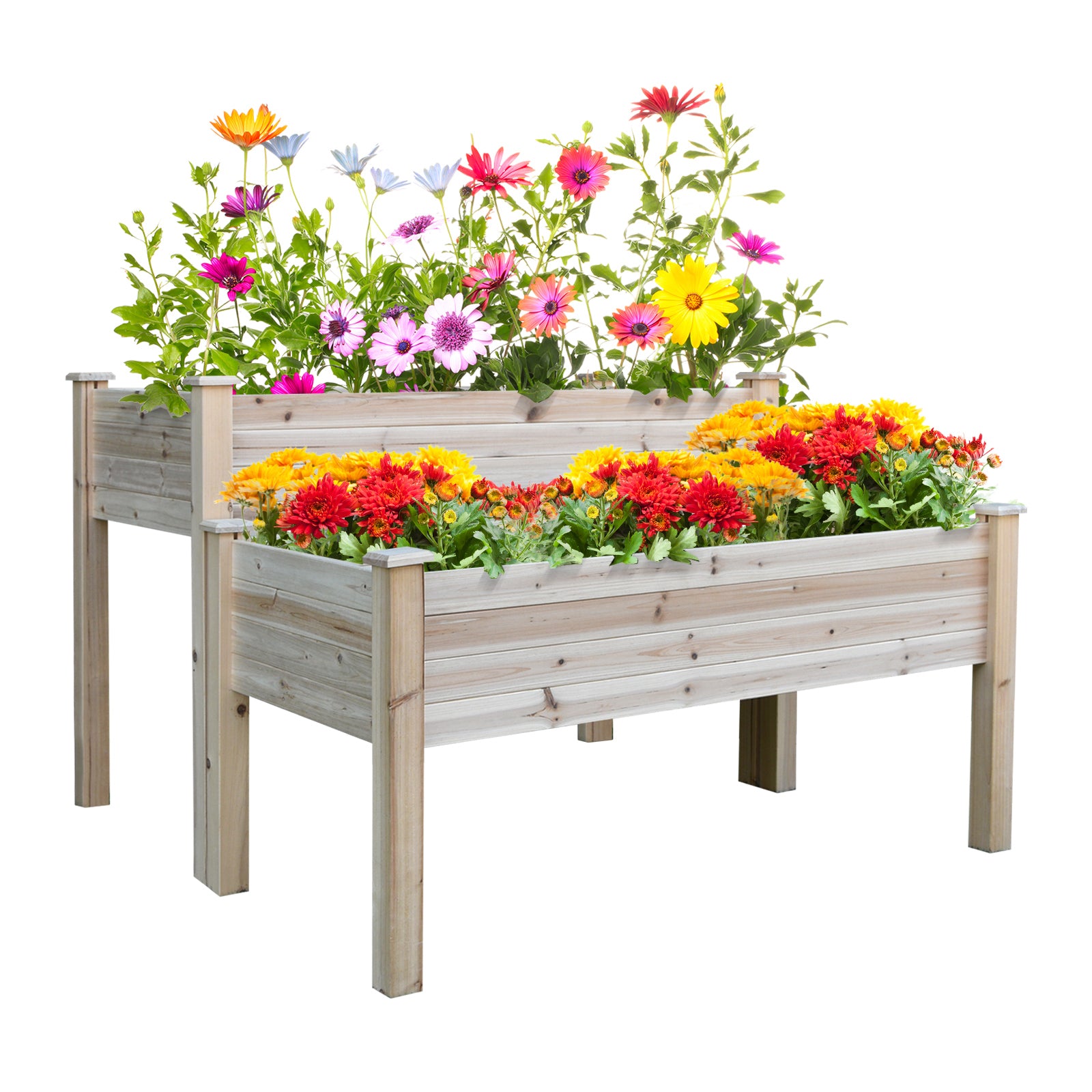 Two-Tier Wooden Elevated Garden Bed with Legs, Large Capacity 45x45 Outdoor Planter for Vegetables, Flowers, and Herbs, Ideal for Gardeners, Natural - Natural Wood Color