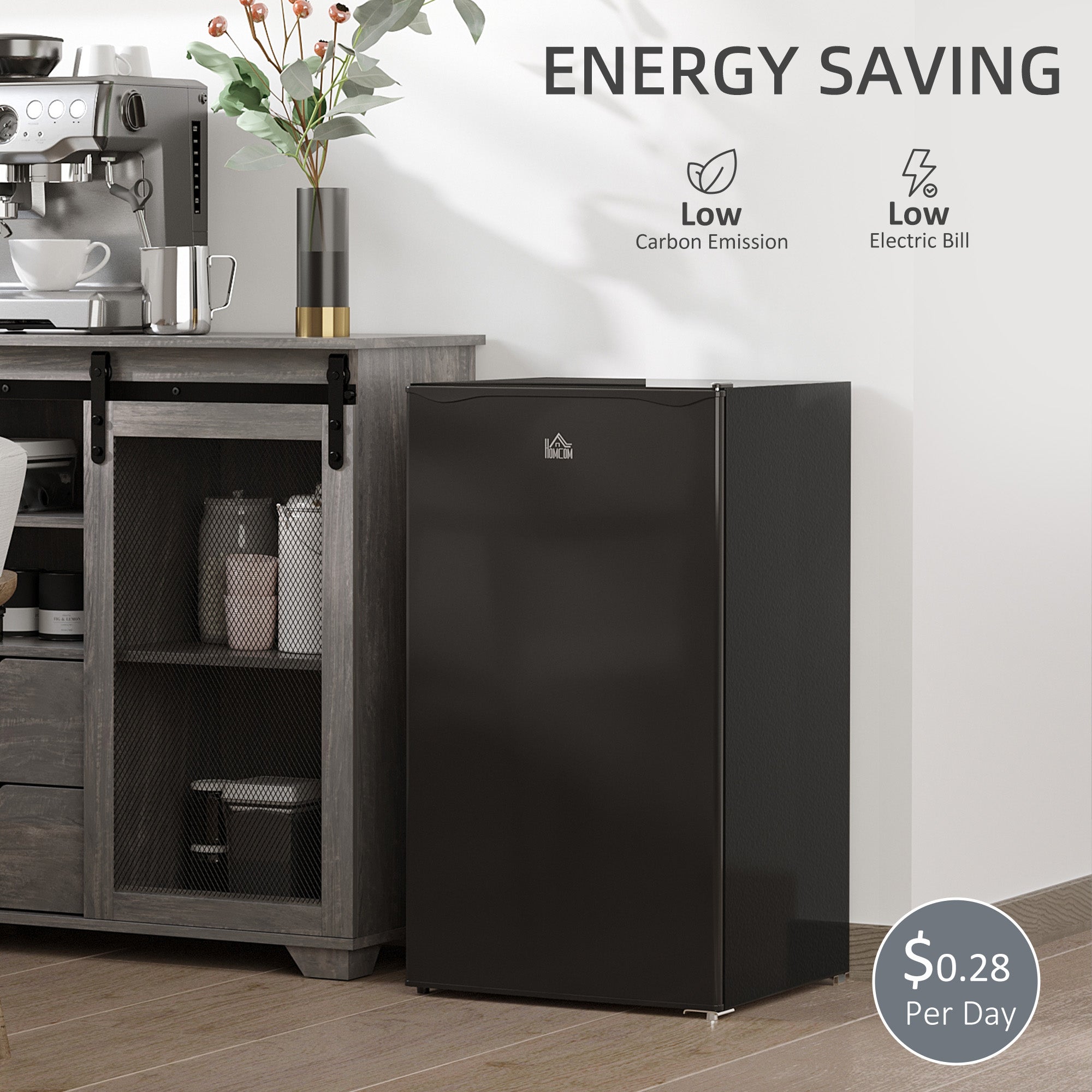 3.2 Cu.Ft Mini Fridge with Freezer, Compact Refrigerator with Adjustable Thermostat, Shelf and Single Reversible Door for Bedroom, Dorm, Home Office, Energy Efficient, Black