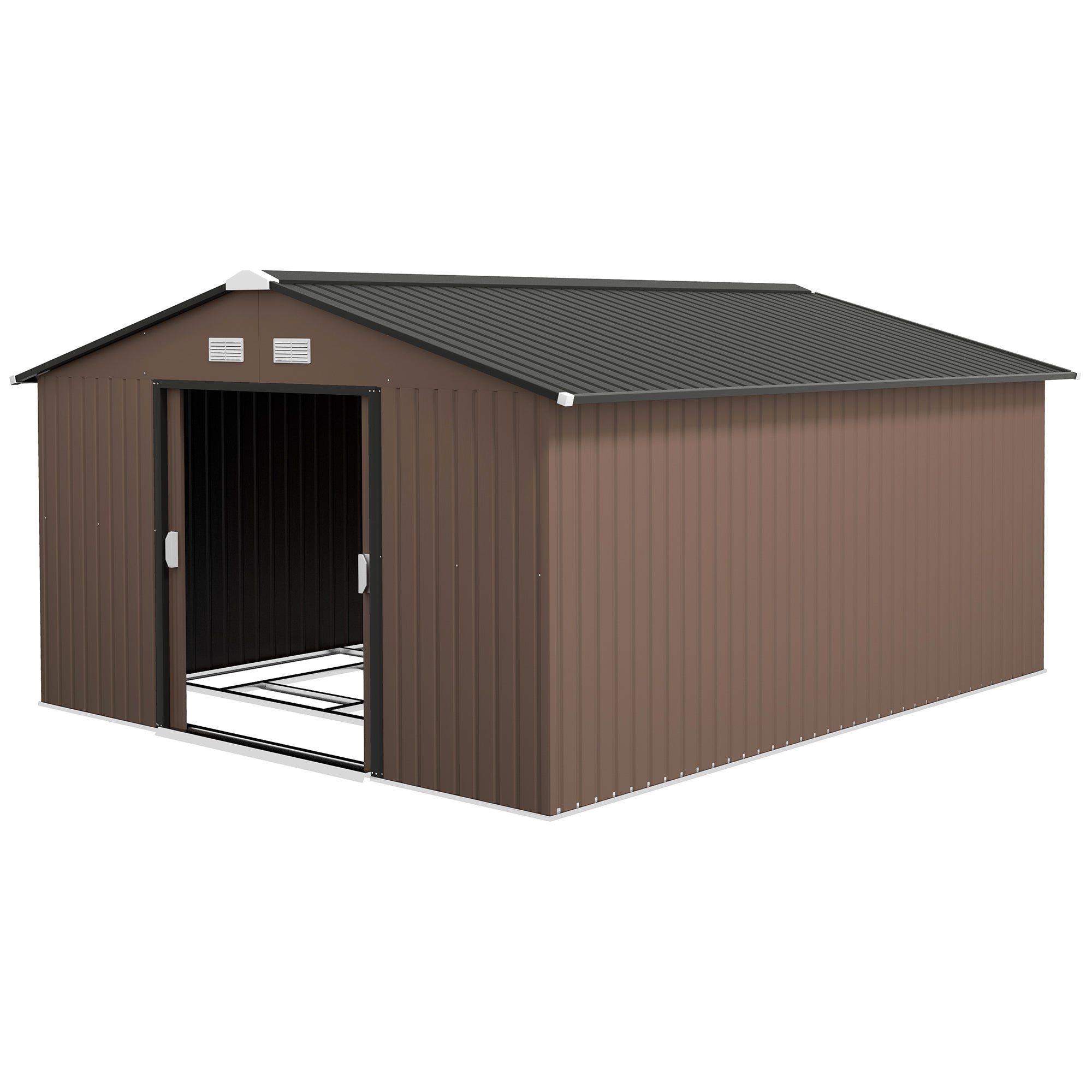 Metal Large Shed with Double Locking Doors Sloped Roof for Garden Tool, Bike Storage, Brown - Brown