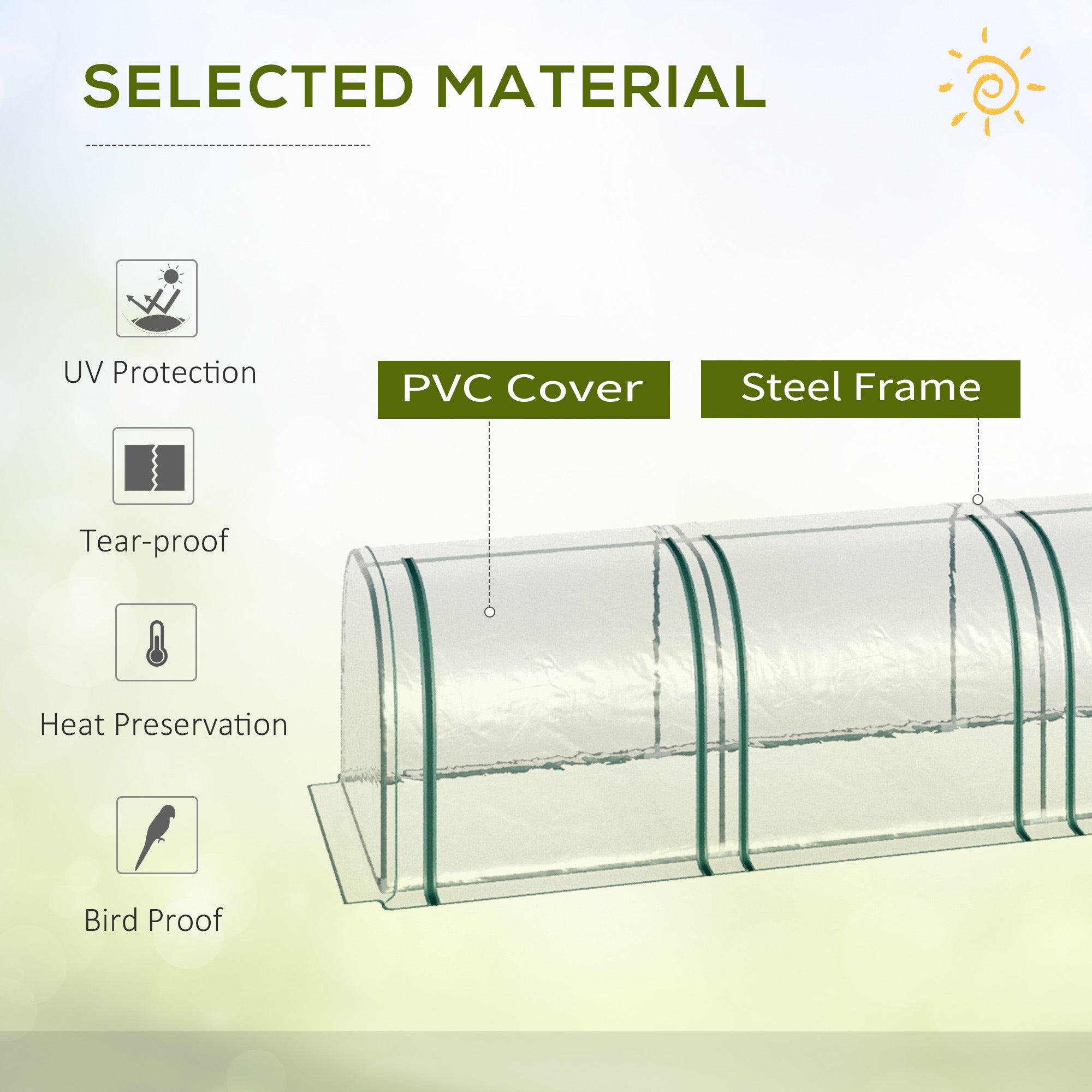 9.7' L x 3' W x 2.5' H Portable Tunneled Greenhouse with 3 Zippered Doors, Water/UV Fighting PVC Cover - Clear - Image 5