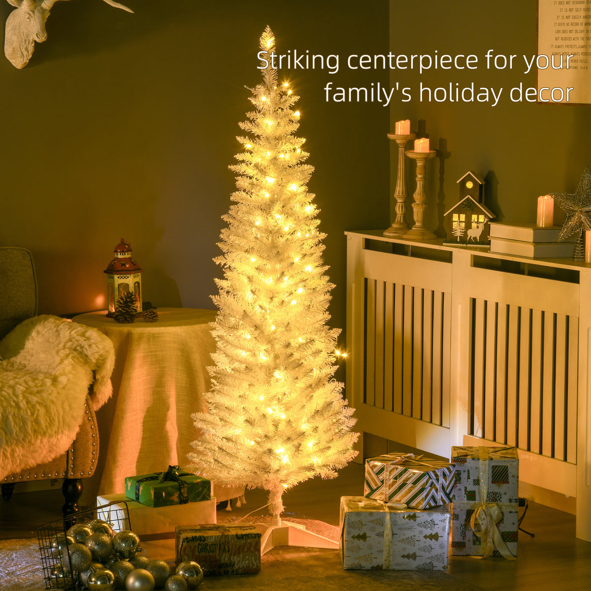5ft Pencil Christmas Tree, Slim Artificial Christmas Tree with Realistic Branches and Warm White LED Lights, White