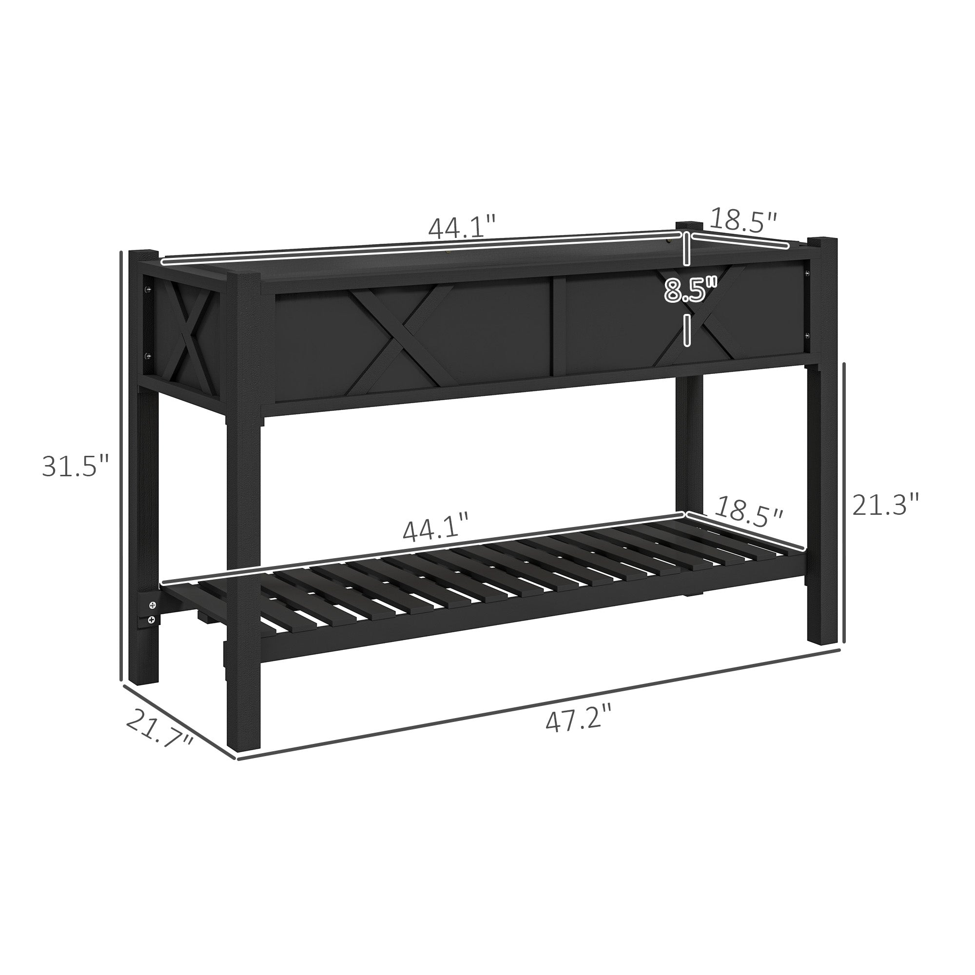 Raised Garden Bed, 47 x 22 x 31.5 in. Elevated Wood Planter Box with Storage Shelf, Drainage Holes, and Liner, Black - Black - Image 3