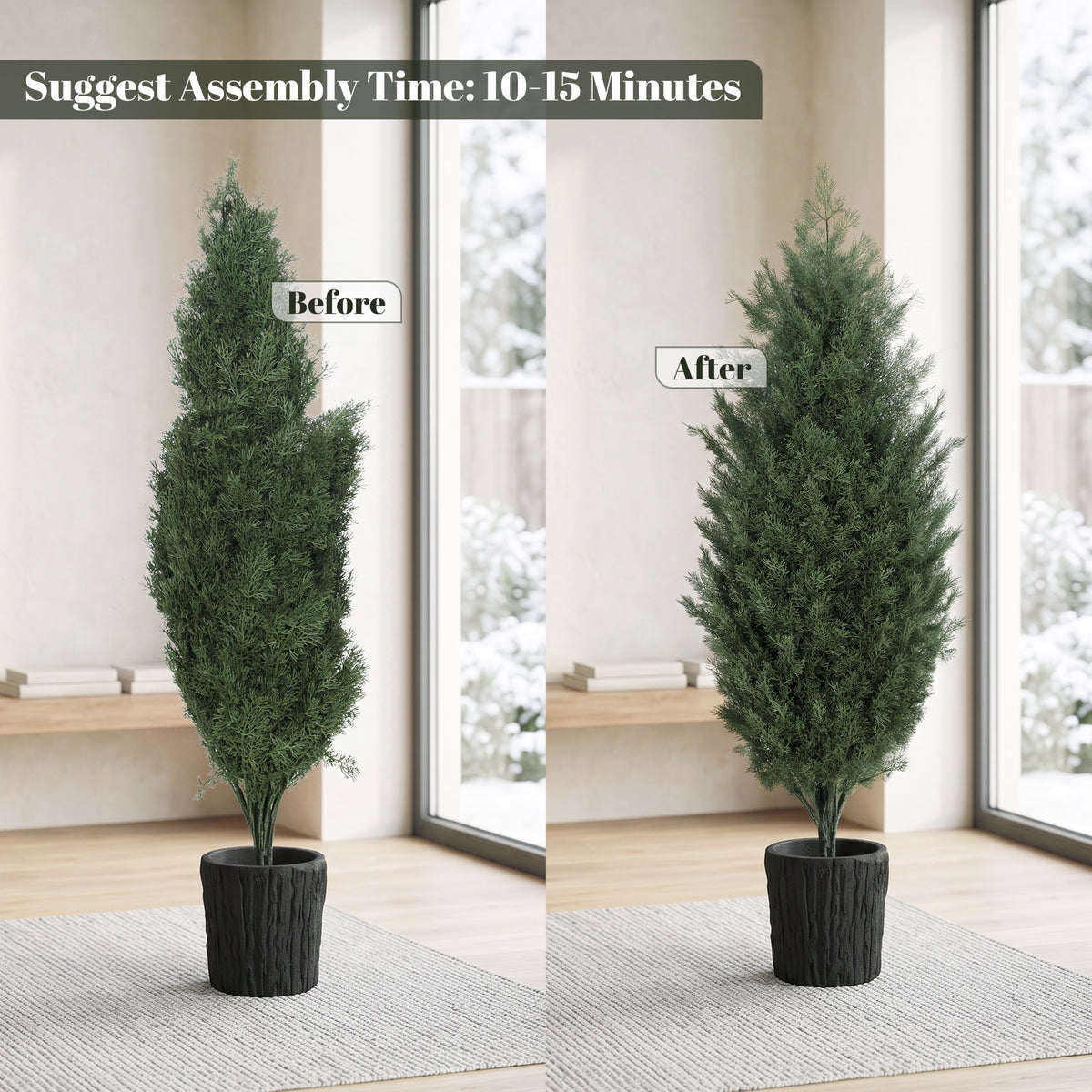 4ft Artificial Christmas Tree Set of 2, UV Resistant Faux Cedar Tree with 291 PE Branch Tips and Pot, Green
