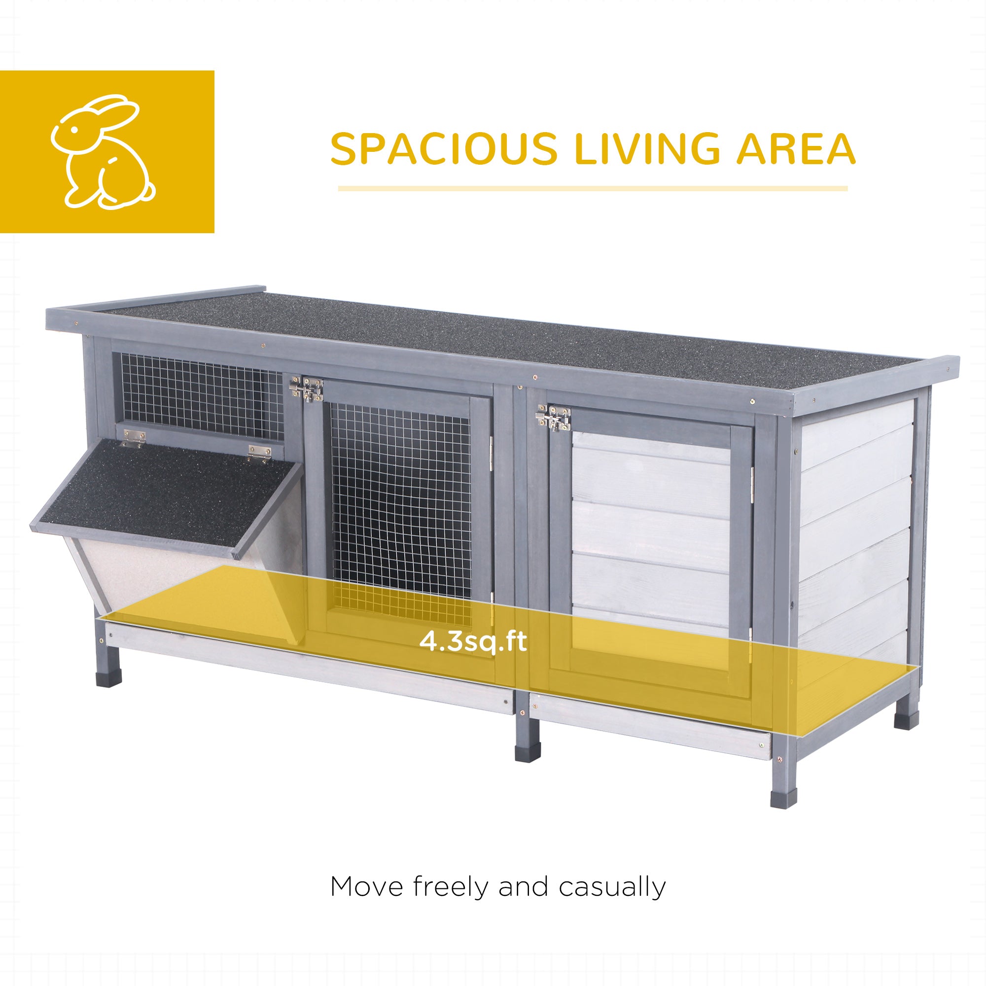 Wooden Rabbit Hutch Bunny Hutch Cage Guinea Pig with Waterproof Roof, No Leak Tray and Feeding Trough, for Rabbits, Chickens, Ducks, Indoor/Outdoor, Gray - Grey - Image 4