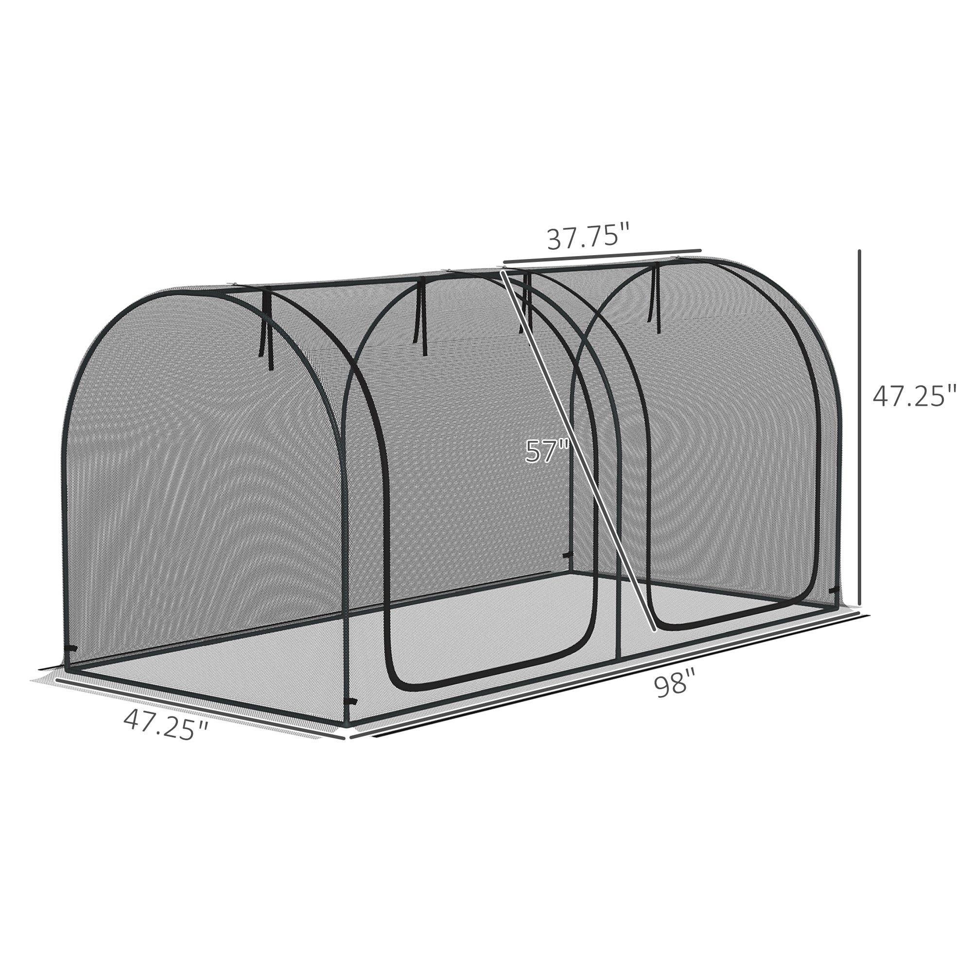 8' x 4' Crop Cage, Plant Protection Tent with Two Zippered Doors, Storage Bag and 4 Ground Stakes, for Garden, Yard, Lawn, Black - Black - Image 3