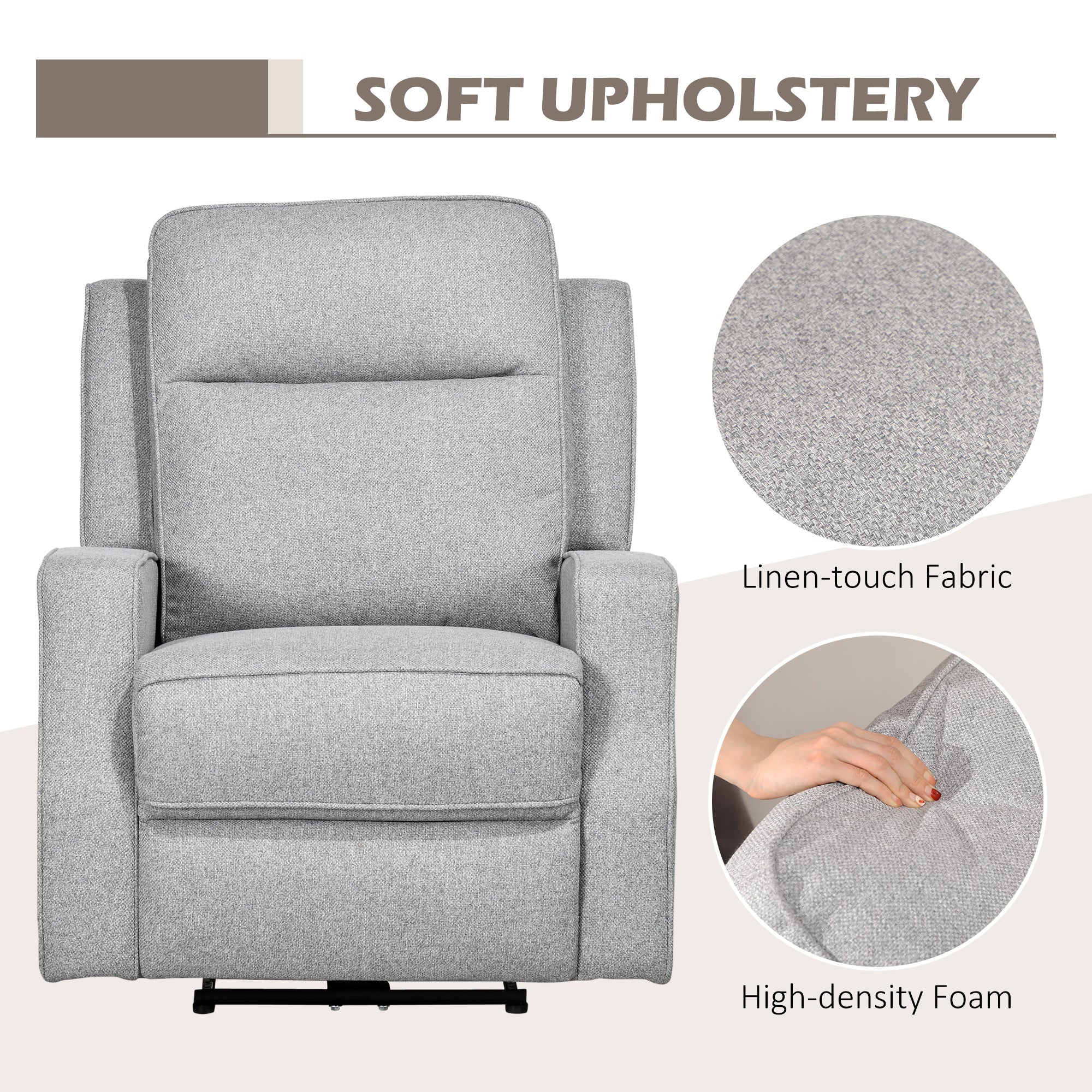 Electric Power Recliner, Wall Hugger Armchair with USB Charging Station, Sofa Recliner with Linen Upholstered Seat and Retractable Footrest, Gray