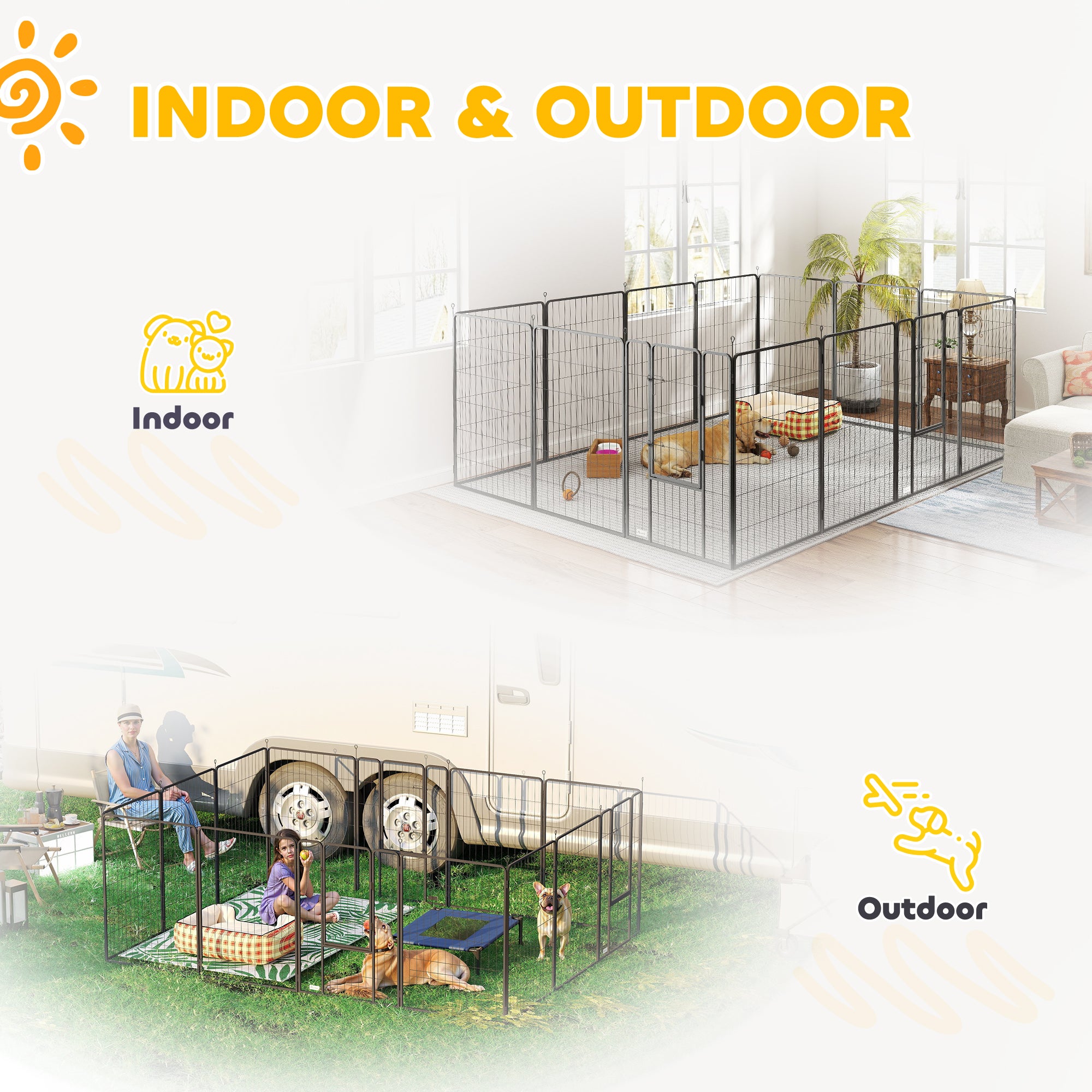 Dog Playpen for Indoor Outdoor, 24 Panels 44.5" H Puppy Playpen with Lockable Door, DIY Shape Pet Exercise Fence, Black - Black - Image 8