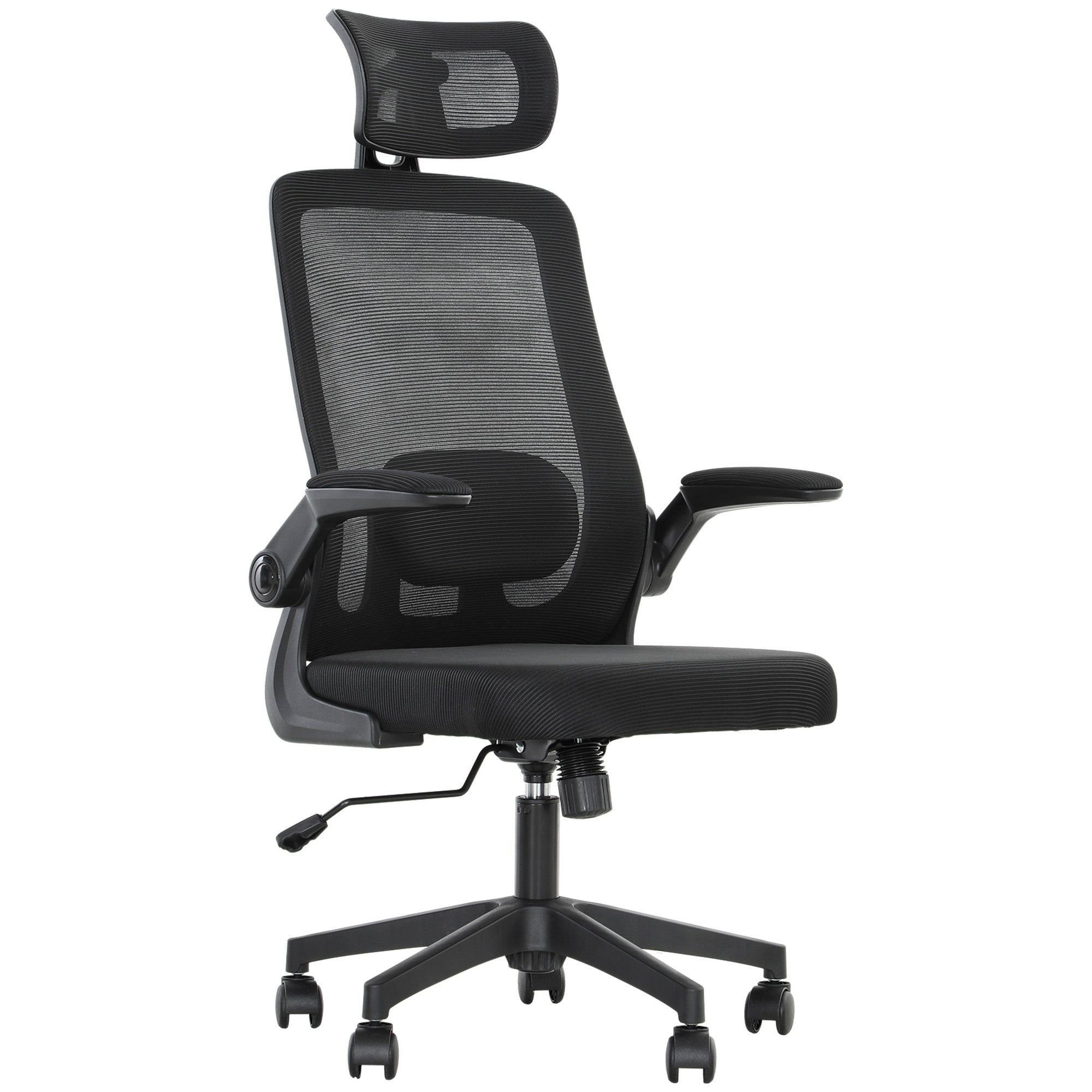 Mesh Office Chair, Ergonomic Desk Chair with Flip-up Armrest, Rotatable Headrest, Adjustable Lumbar Support, Black
