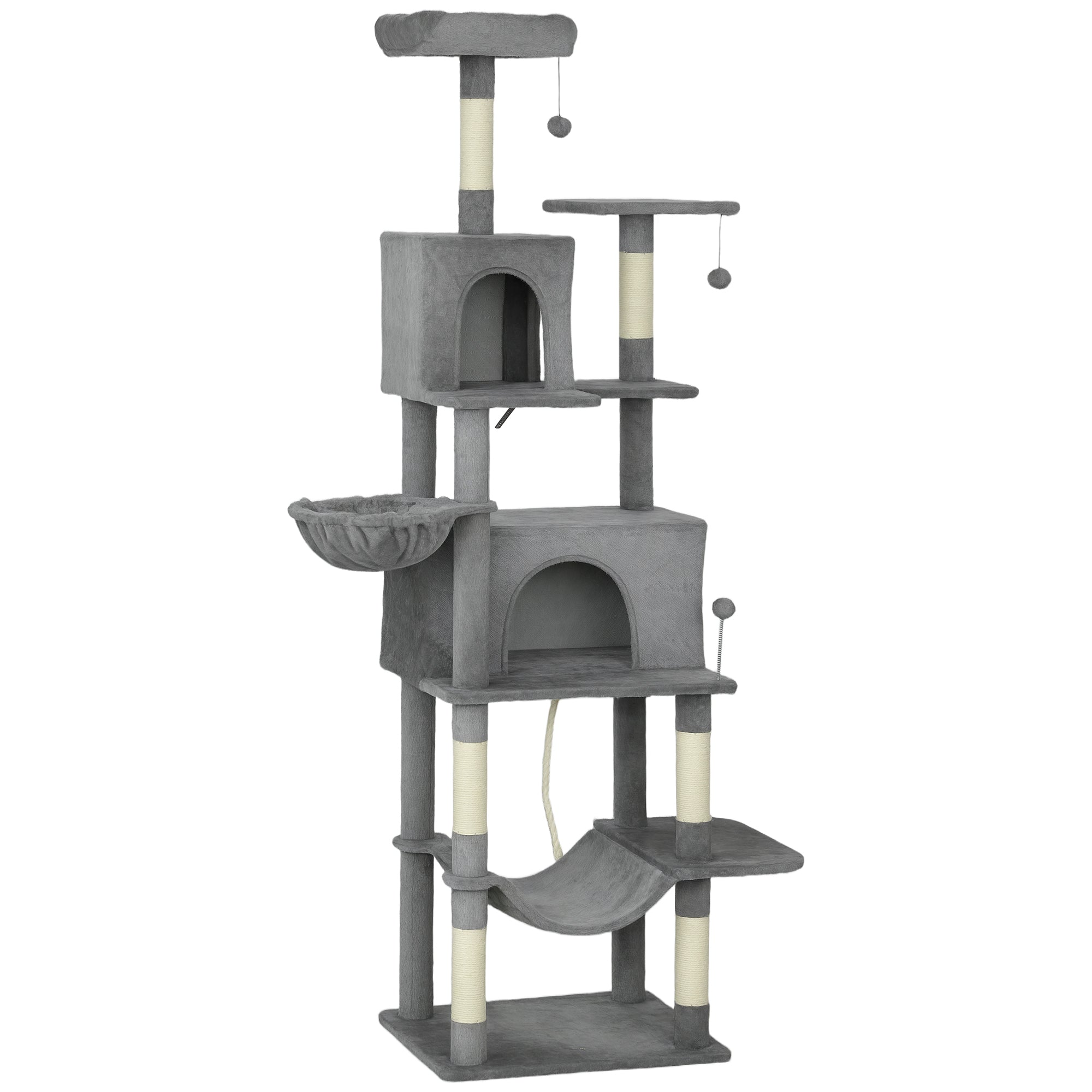 Multi-Level Cat Tower, 80" Tall Cat Tree, with 2 Condos, 2 Hammocks, 6 Sisal Scratching Posts, Dark Gray - Dark Gray