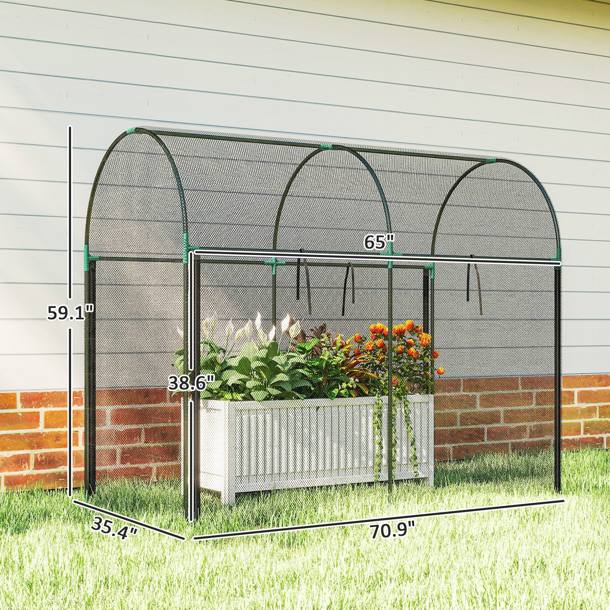 Crop Cage, 6' x 3' x 5' Large Plant Protection Tent with Zippered Door, Outdoor Garden Cage, Black - Black - Image 3