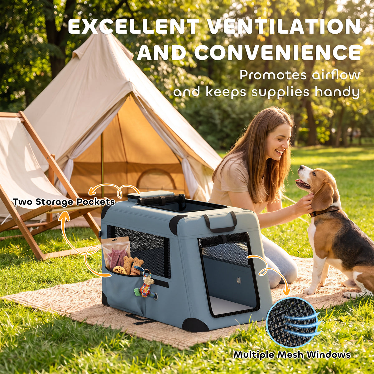 Pet Carrier for Small Medium Cats Dogs Up to 44 LBS Collapsible Pets Travel Carriers with Removable Mat Mesh Doors Blue
