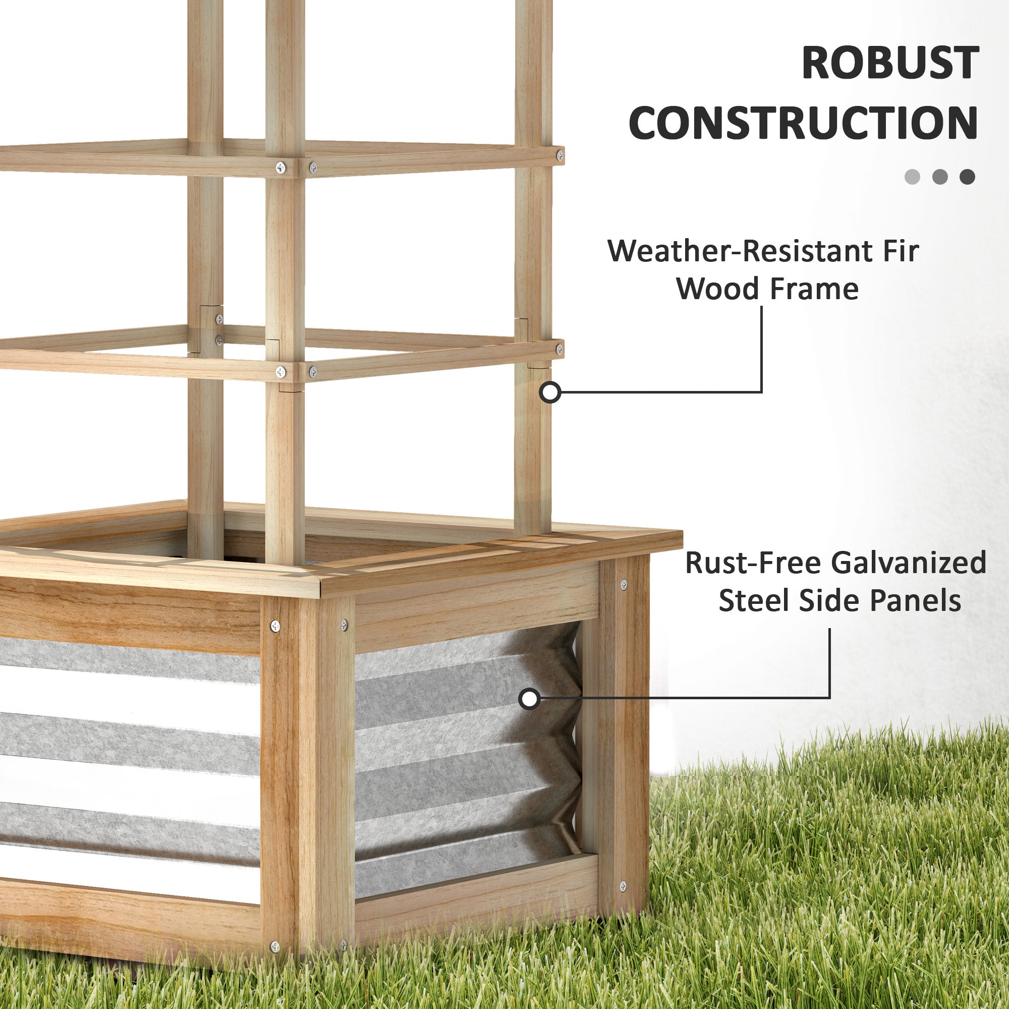 Wooden Raised Garden Bed with Trellis, Galvanized Planter Box Elevated Garden Bed for Garden, Patio, Natural Wood - Natural Wood - Image 6