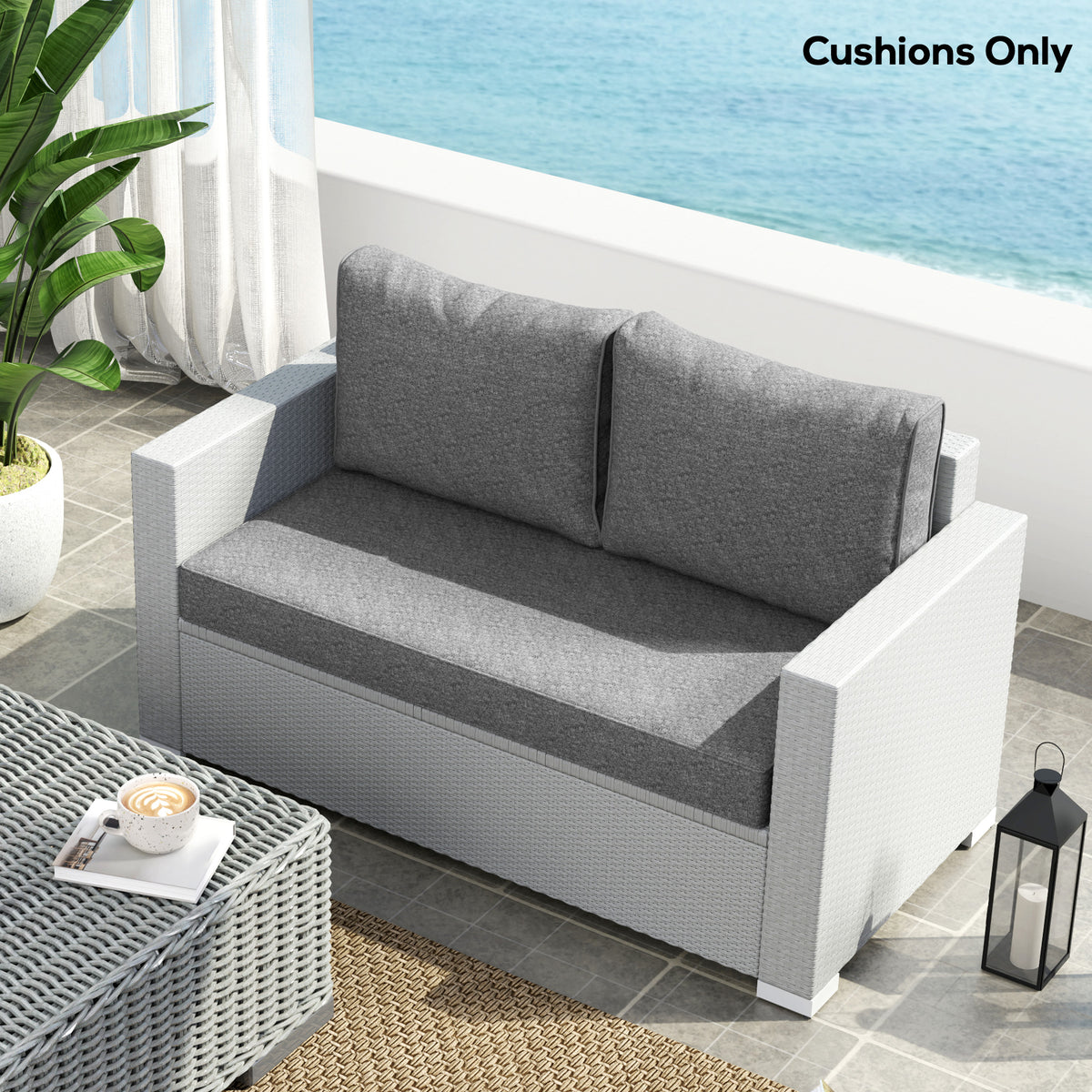 2 Seat Patio Furniture Cushions, 46x26x5 in, Thick Outdoor Loveseat Cushion Set with Removable Cover, Fade-Resistant Replacement Cushions for Outdoor Furniture, Couch, Bench, Swing, Gray