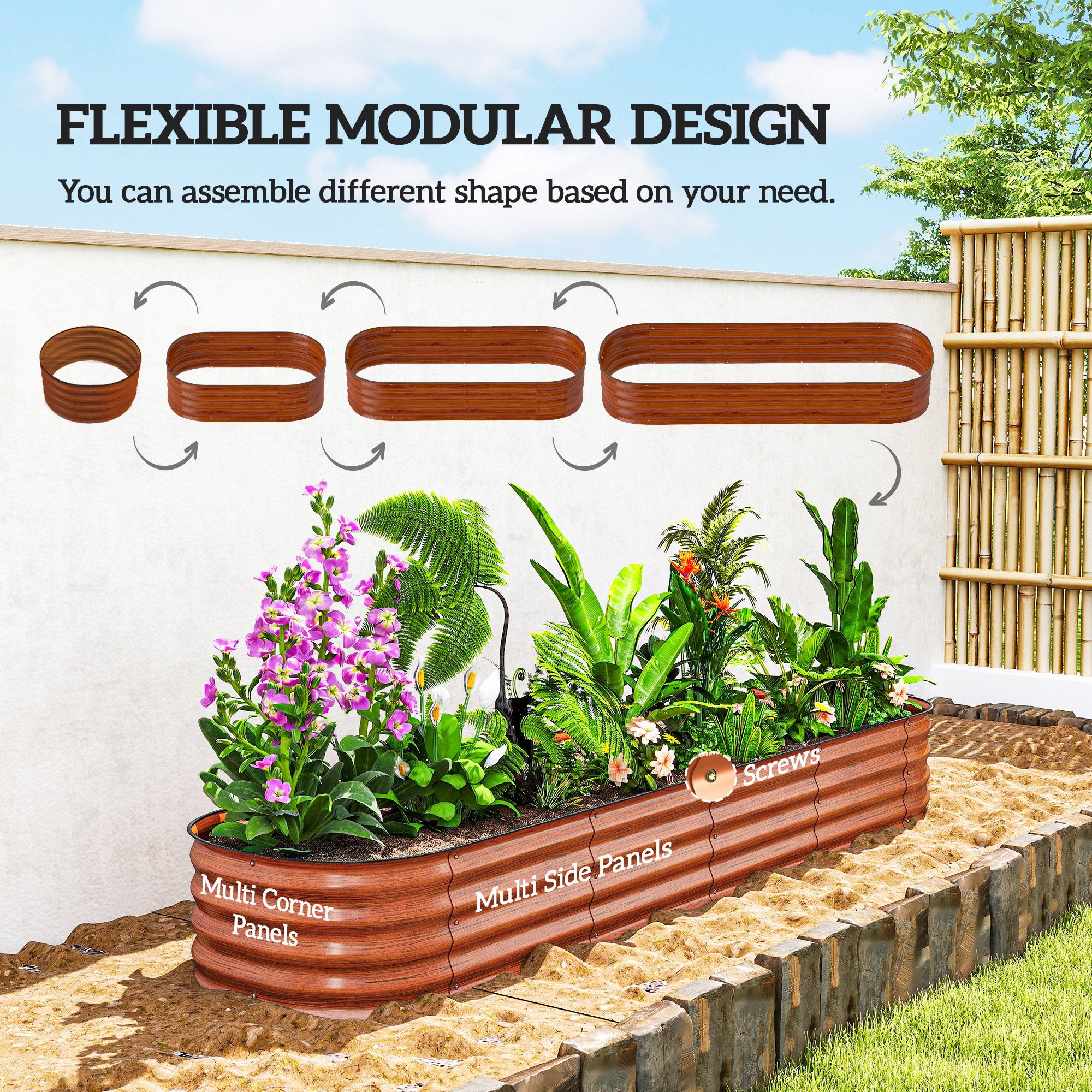 7.9' x 2' x 1' Galvanized Raised Garden Bed Kit, Metal Planter Box with Safety Edging, Brown - Brown - Image 4