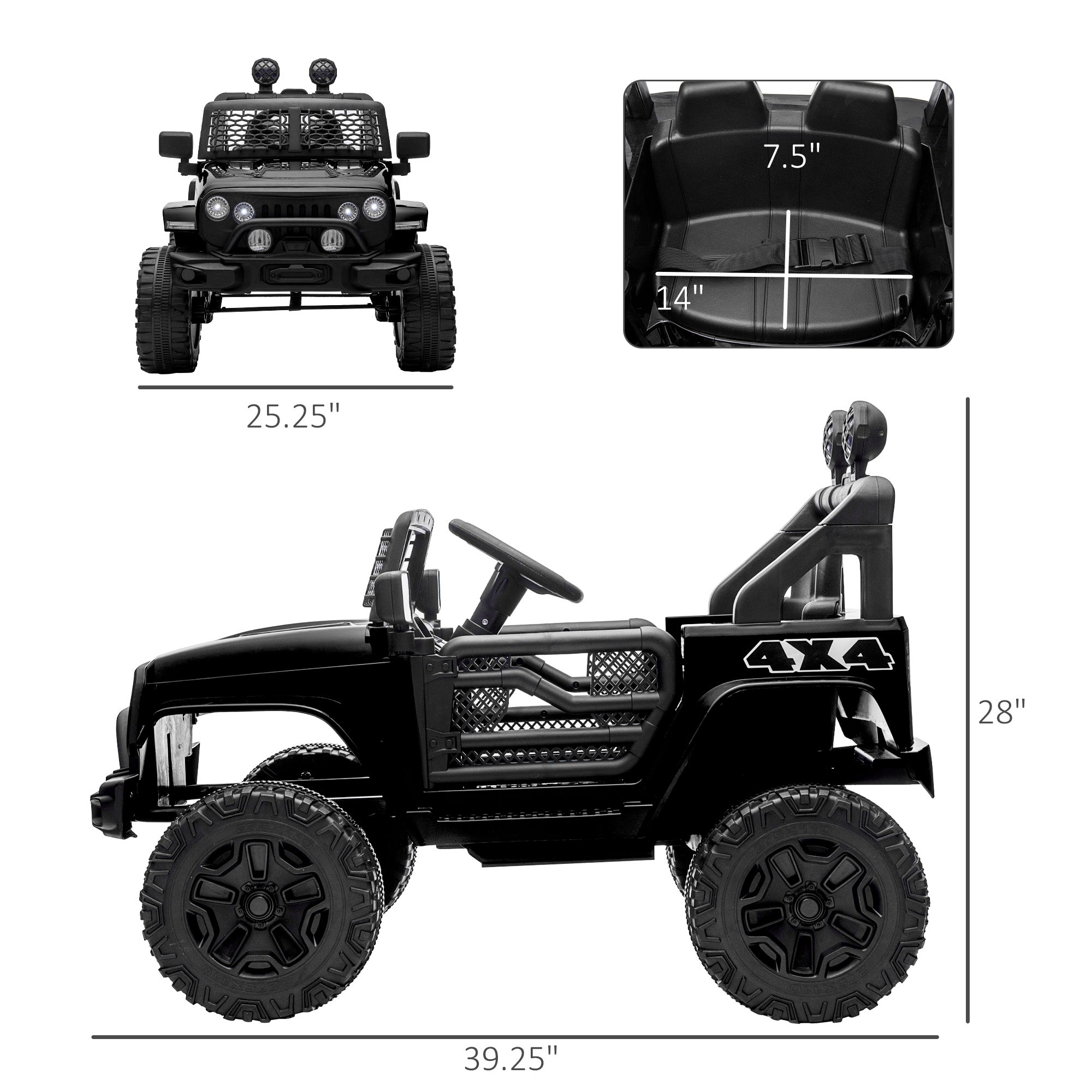 12V Battery Powered Kids Ride On Car Off Road Truck Toy w/ Parent Remote, Black