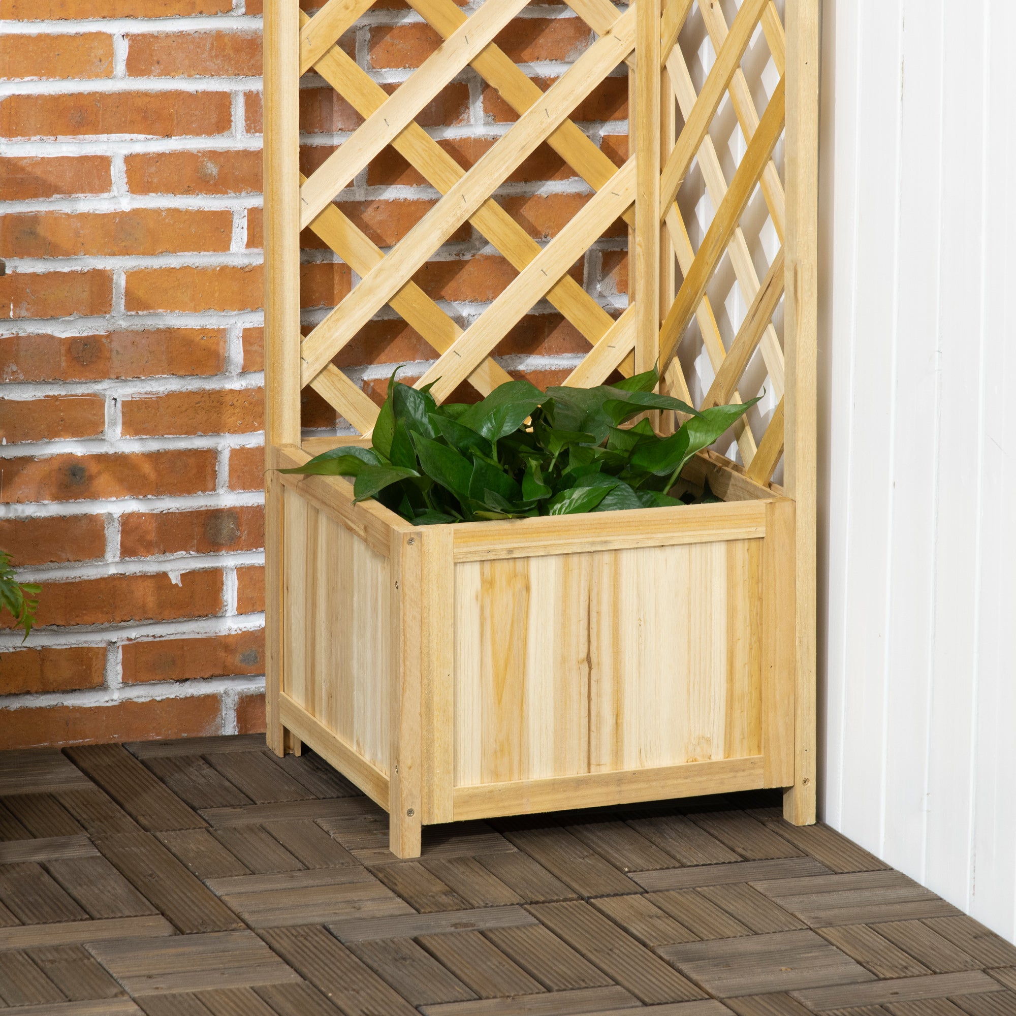 Wooden Raised Garden Bed, Planter with Trellis for Vine Climbing and Vegetables, Herbs and Flowers Growing, Natural - Natural Wood - Image 8