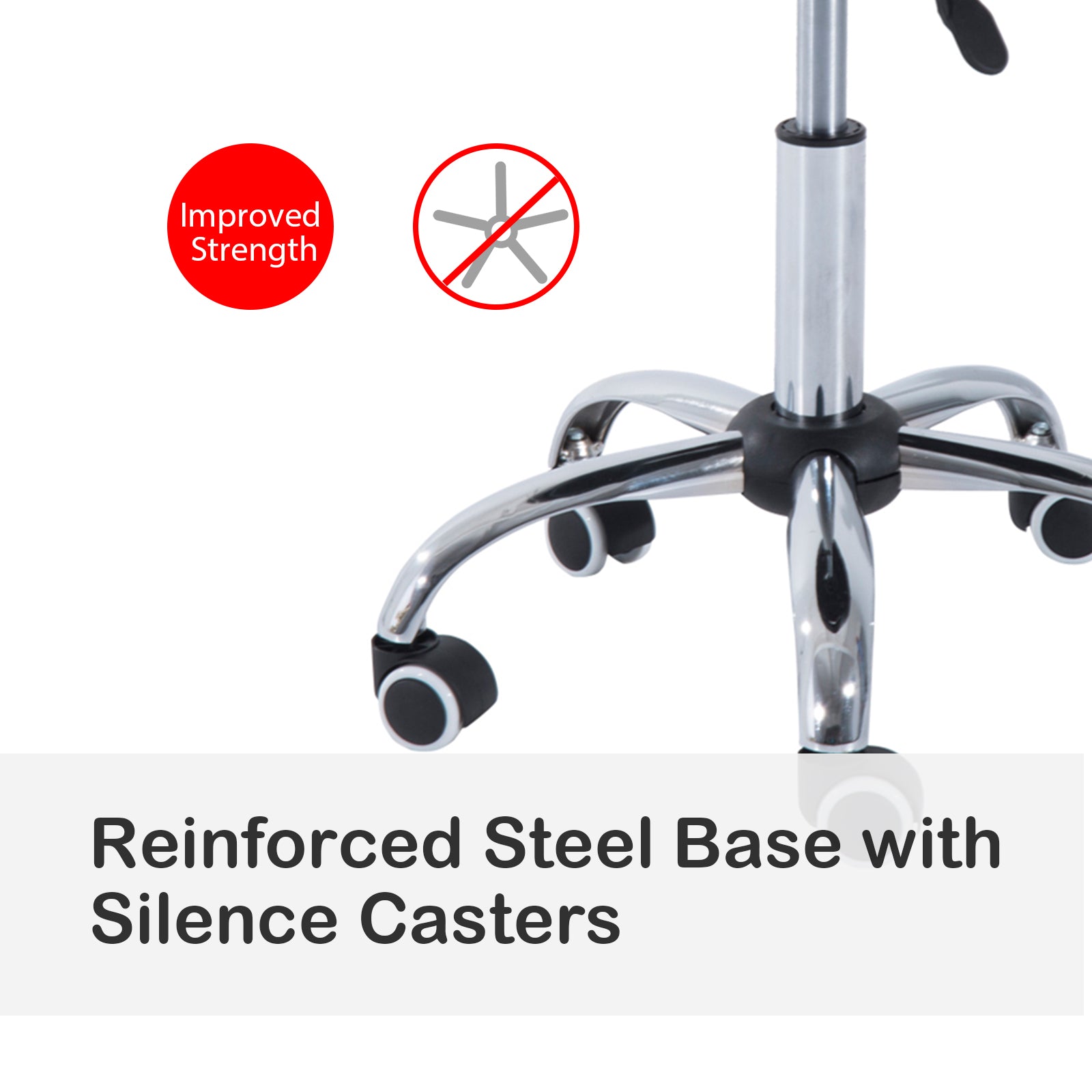 Crescent Rolling Salon Stool with Adjustable Height, Breathable Open Back, Foam Cushion Seat, and 5 Caster Wheels, Black