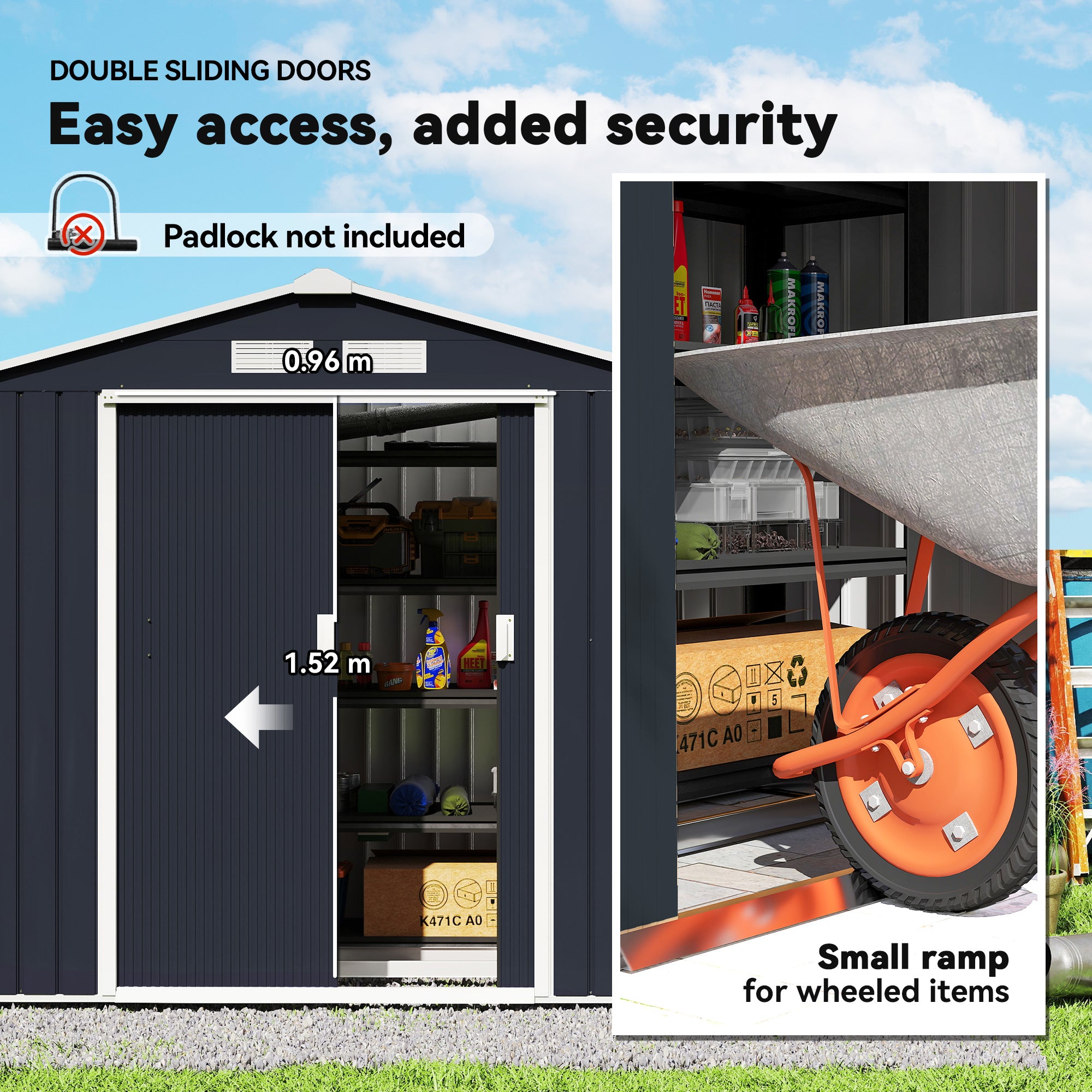 7'x4' Metal Outdoor Shed Organizer & Garden Storage with 4 Vents for Airflow & 2 Easy Sliding Doors - Dark Gray - Dark Gray - Image 5