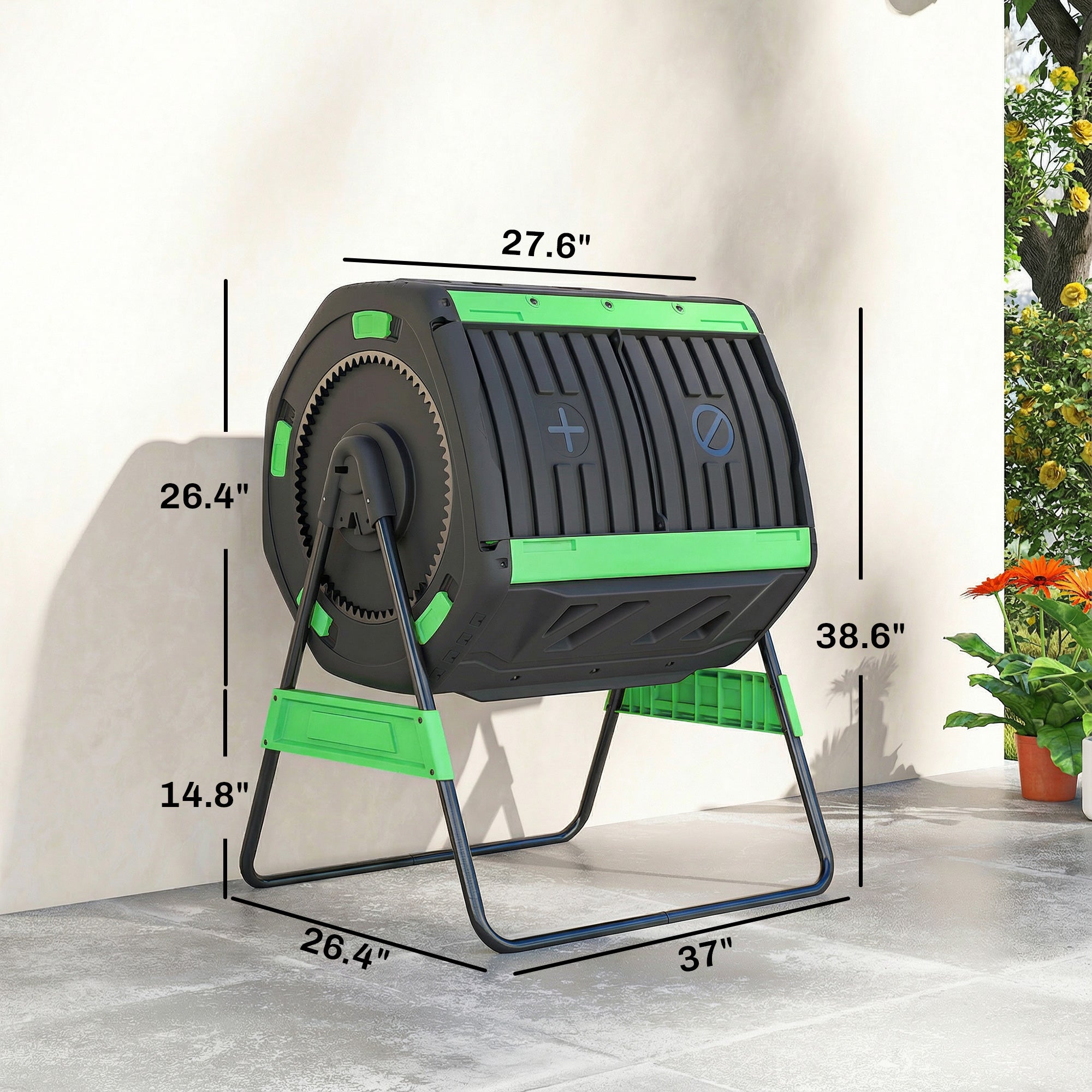 Compost Bin Outdoor, 53 Gal Dual Chamber Tumbling Composter with Adjustable Vents, BPA Free Tumbling Composter, Green - Green - Image 3