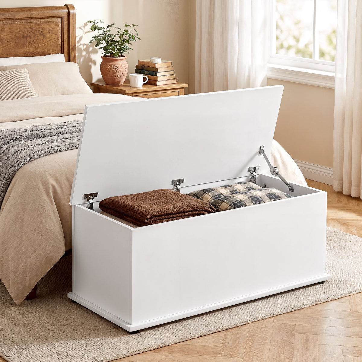 Lift Top Storage Bench, 39.4" Modern Storage Chest with 264 lbs. Weight Capacity, White