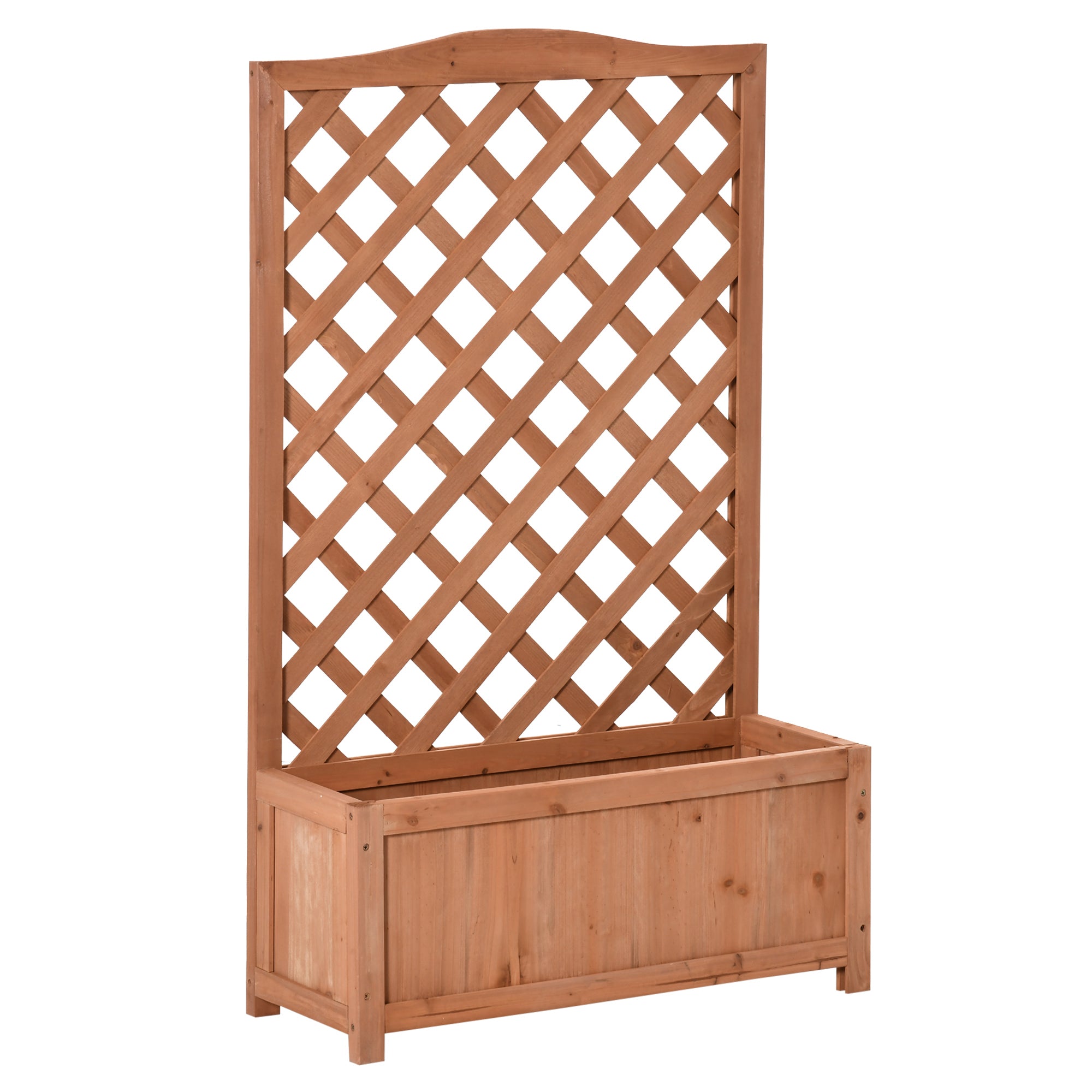 28" x 11" x 46" Raised Garden Bed, Wooden Planter Box w/ Trellis, Brown - Brown