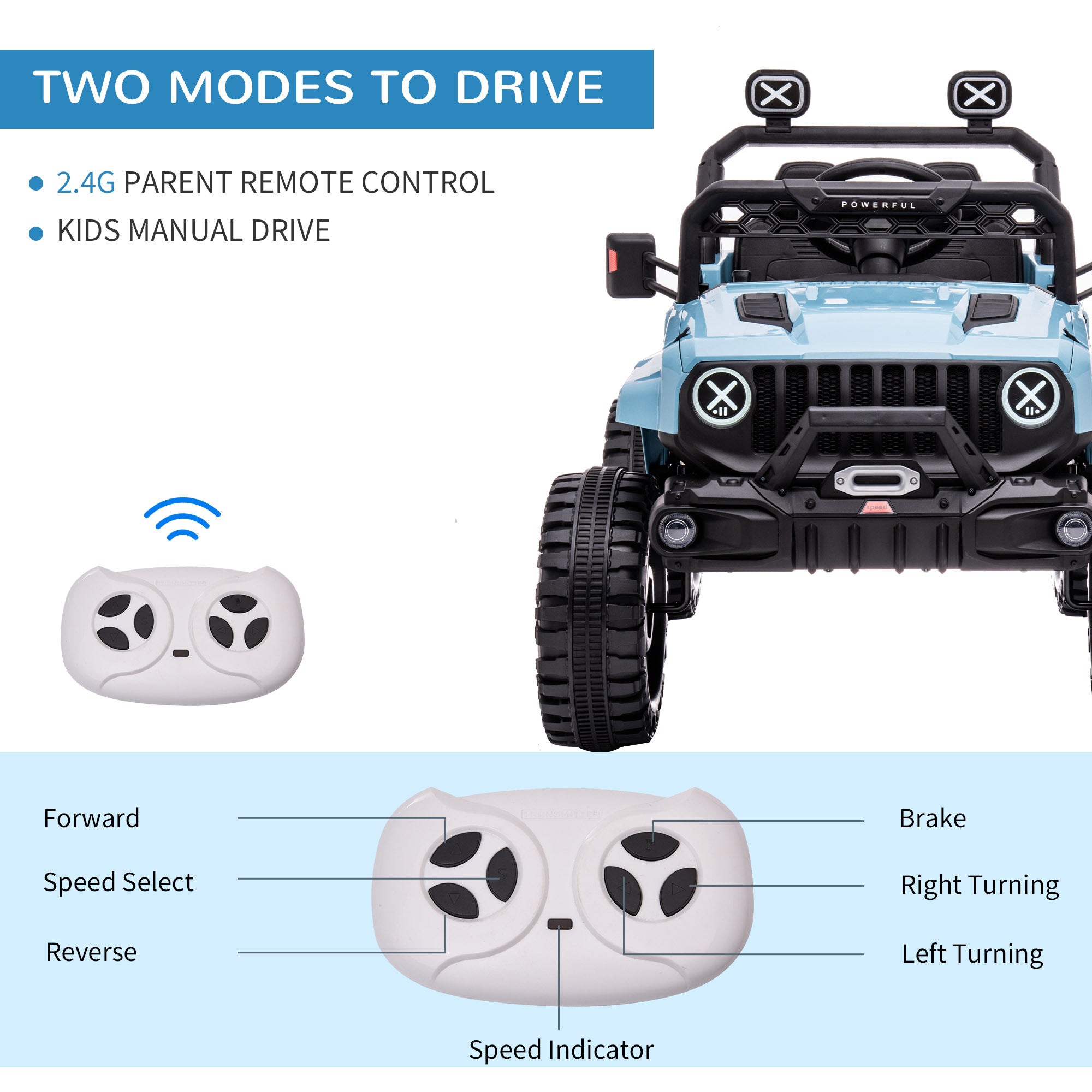 12V Kids Ride on Car with Remote Control, Battery-Operated Ride on Toy with Spring Suspension, Led Lights, Music, Horn, 3 Speeds, USB, MP3, Blue