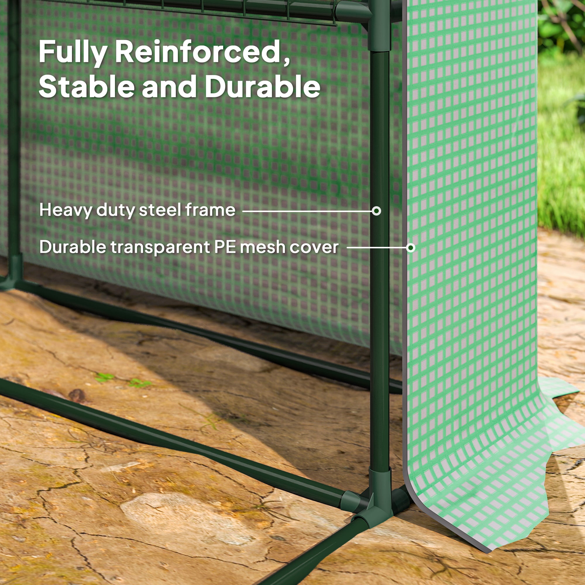 Outdoor Walk-in Greenhouse with Roll-up Zipper Door, 18 Shelves, PE Cover, 95.25" x 70.75" x 82.75", Green - Green - Image 6