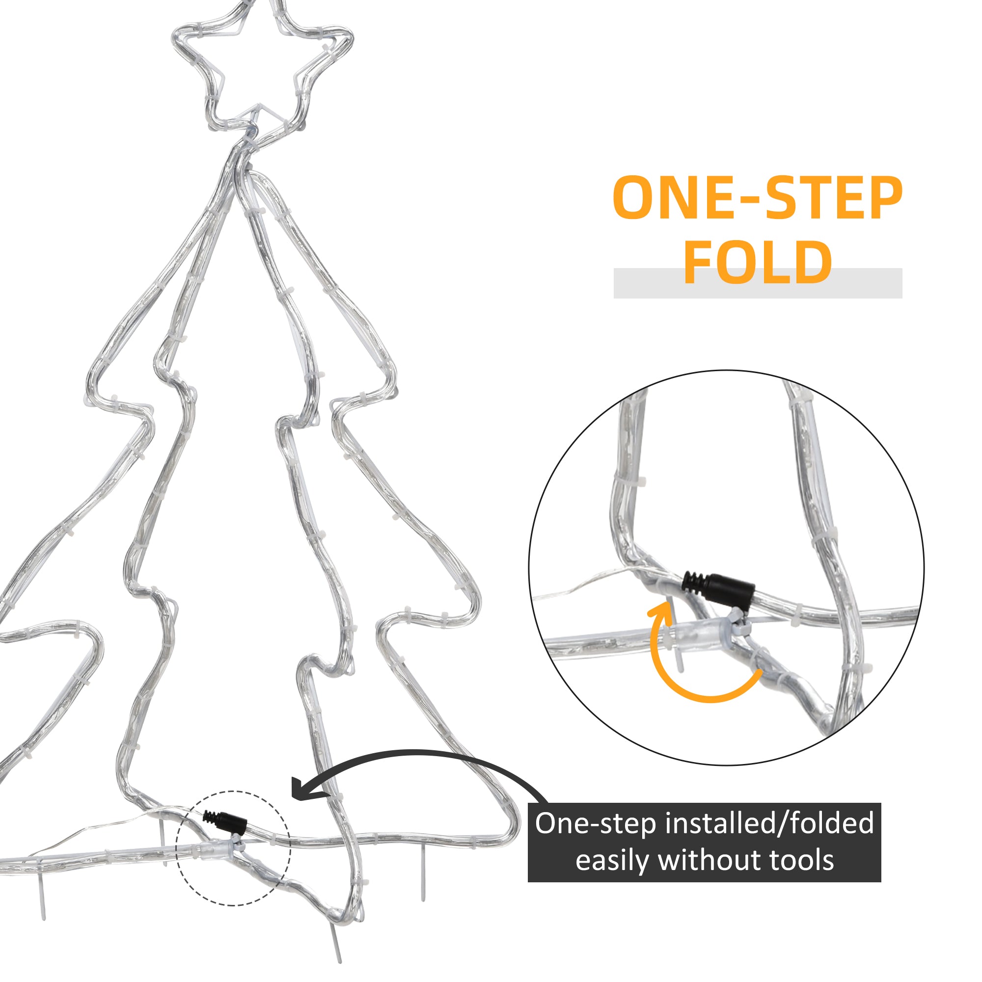 30" Outdoor LED Christmas Tree Rope Lights, LED Outdoor Christmas Decoration with Ground Stakes, Warm White